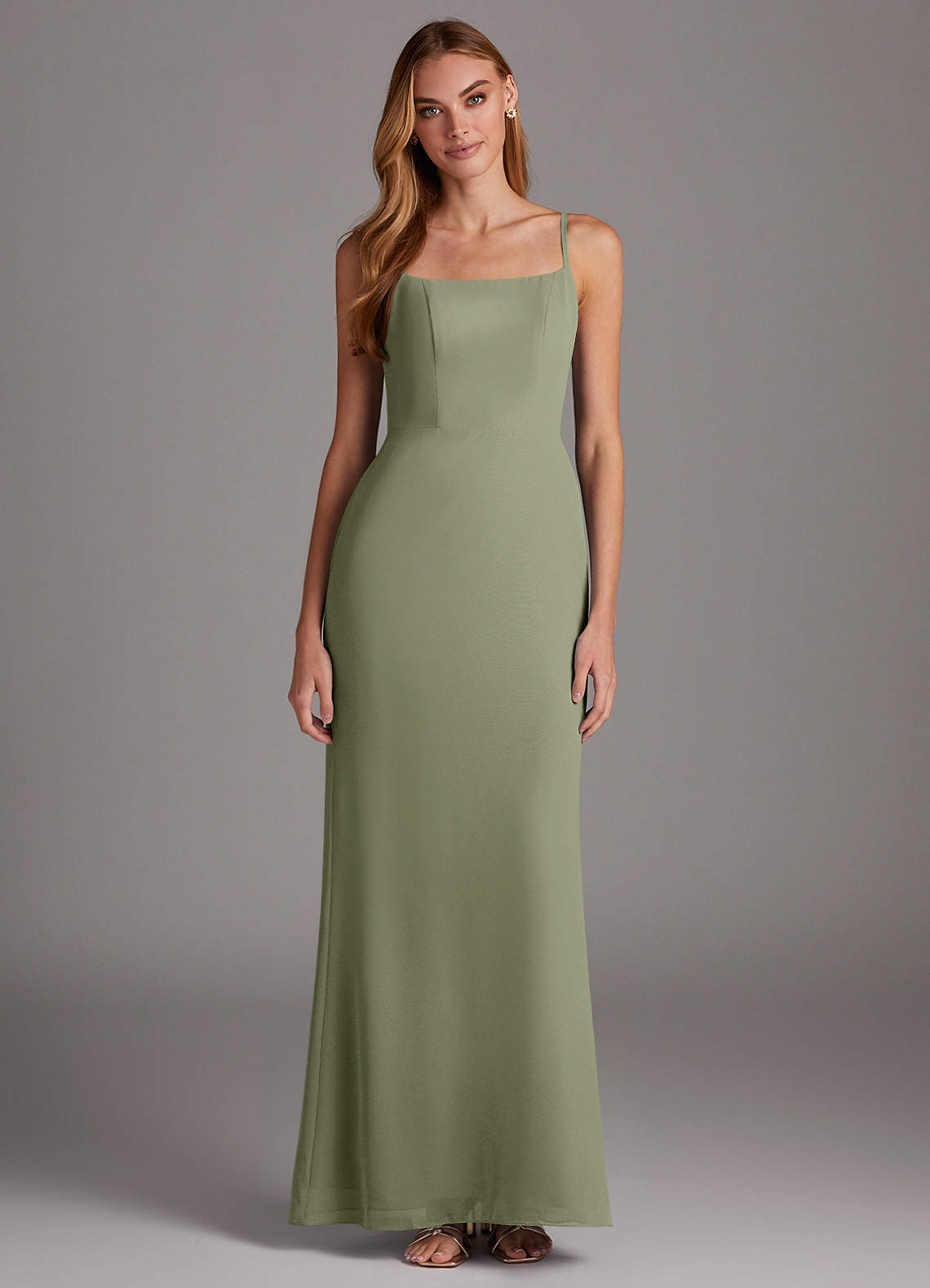Azazie Tayla Bridesmaid Dresses Pistachio Sheath Square Neckline Chiffon Dress image1