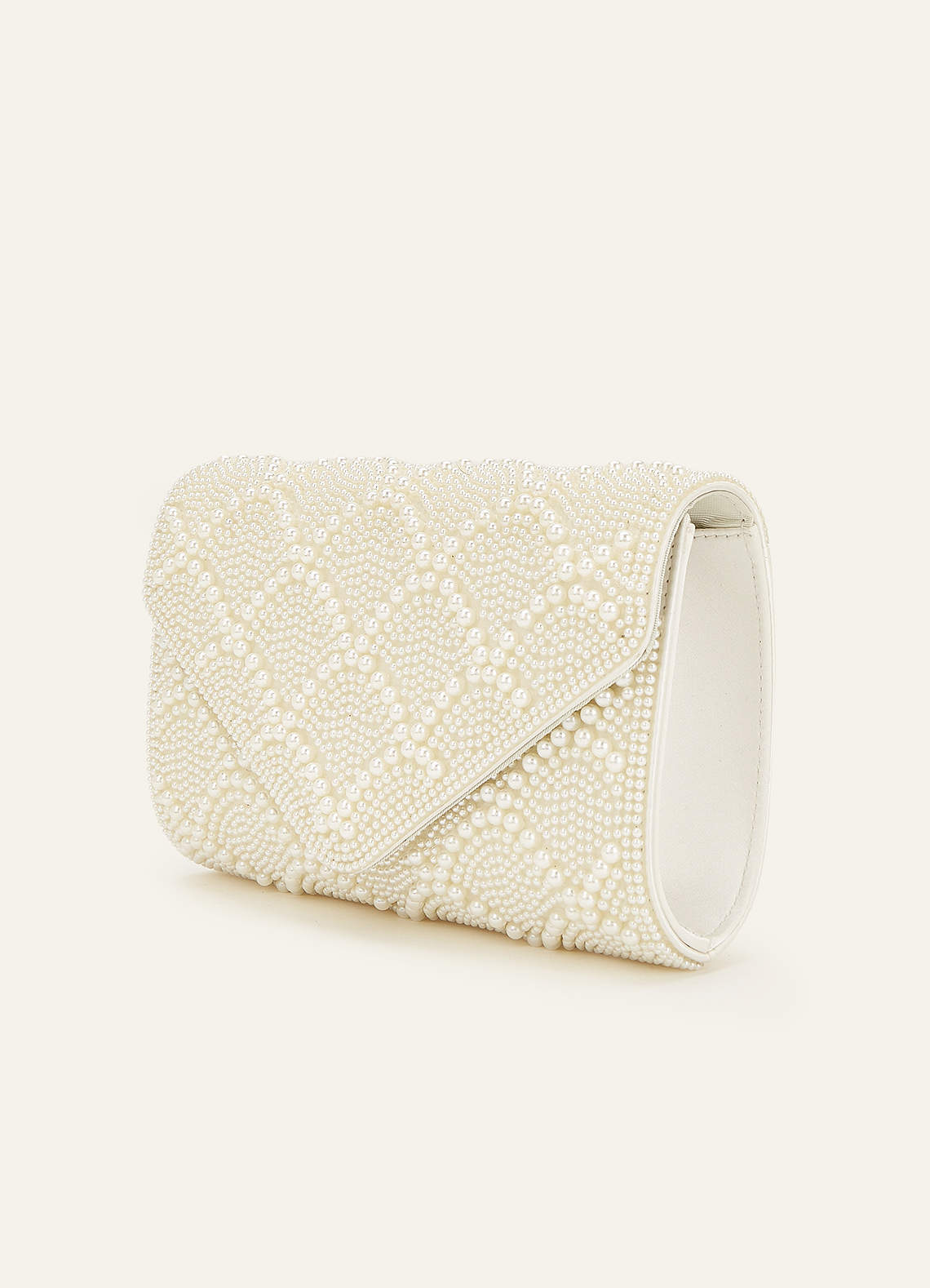 front Scalloped Pearl Embellished Envelope Clutch