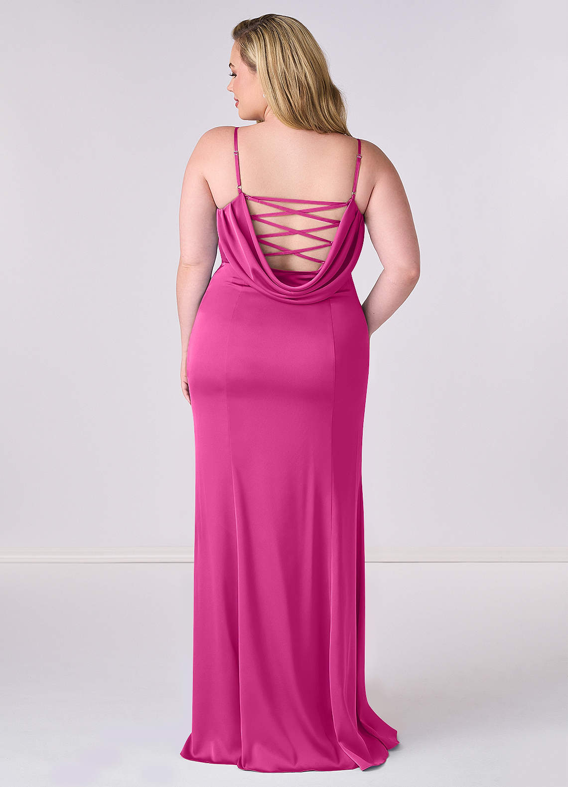 Barbie ♥ Azazie Vestidos de damas de honor Vestido de Fucsia de Satén Elástico de Corte Sirena con Corsé image6