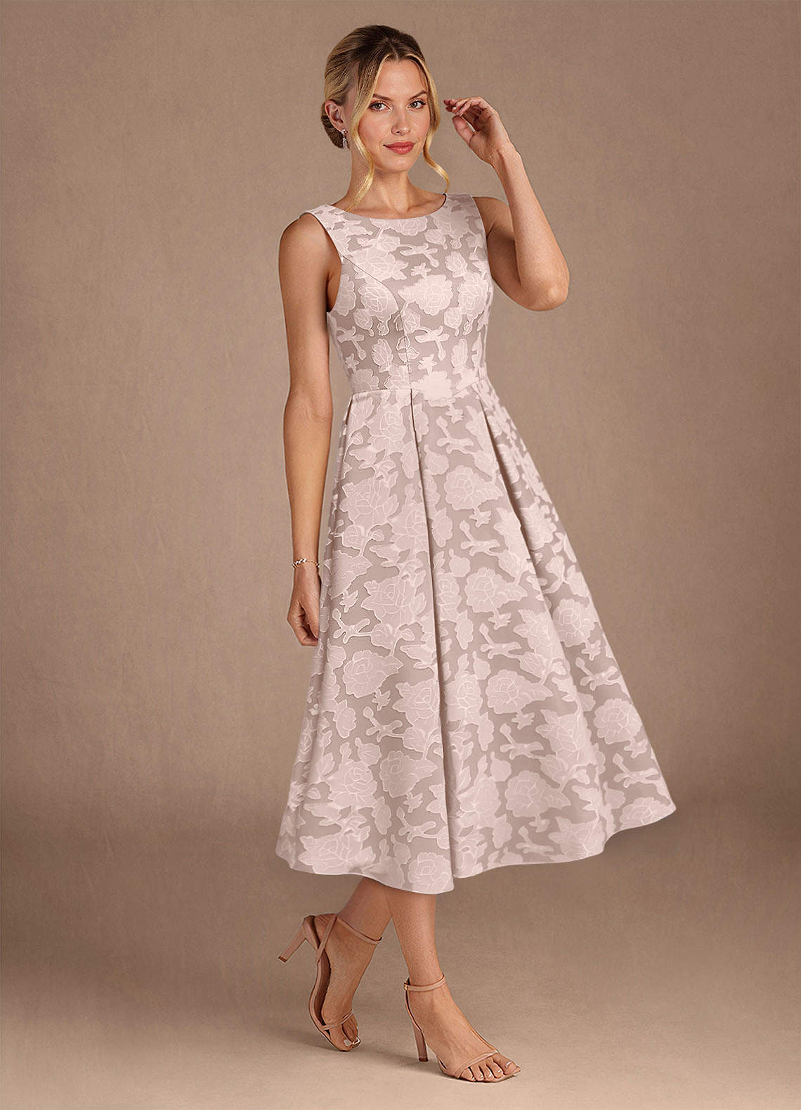 Azazie Fulton Mother of the Bride Dresses Blushing Pink A-Line Pleated Floral Burnout Dress image1