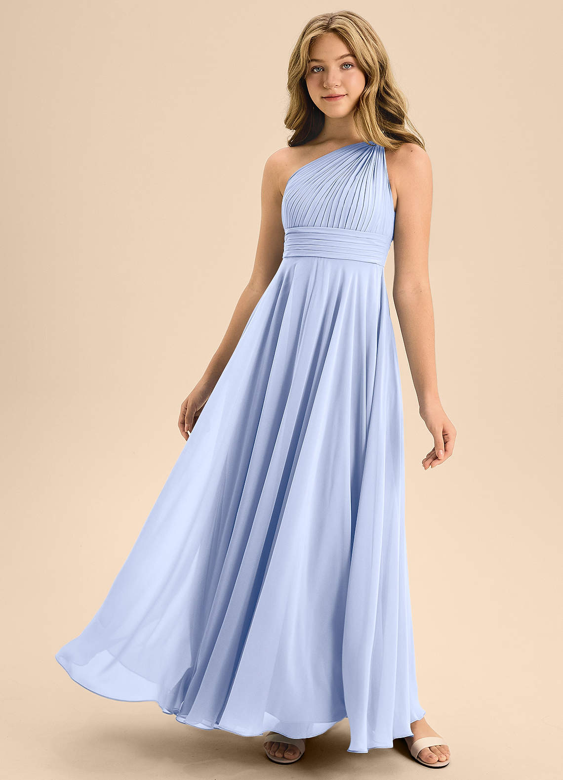 Azazie Charlize Junior Abito A-Line in Chiffon Plissettato Ghiaccio image1