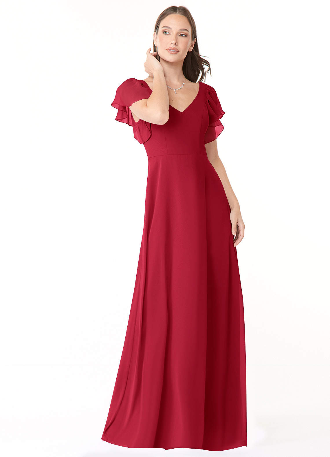 Azazie Syenna Bridesmaid Dresses Scarlet A-Line Ruched Chiffon Dress image1
