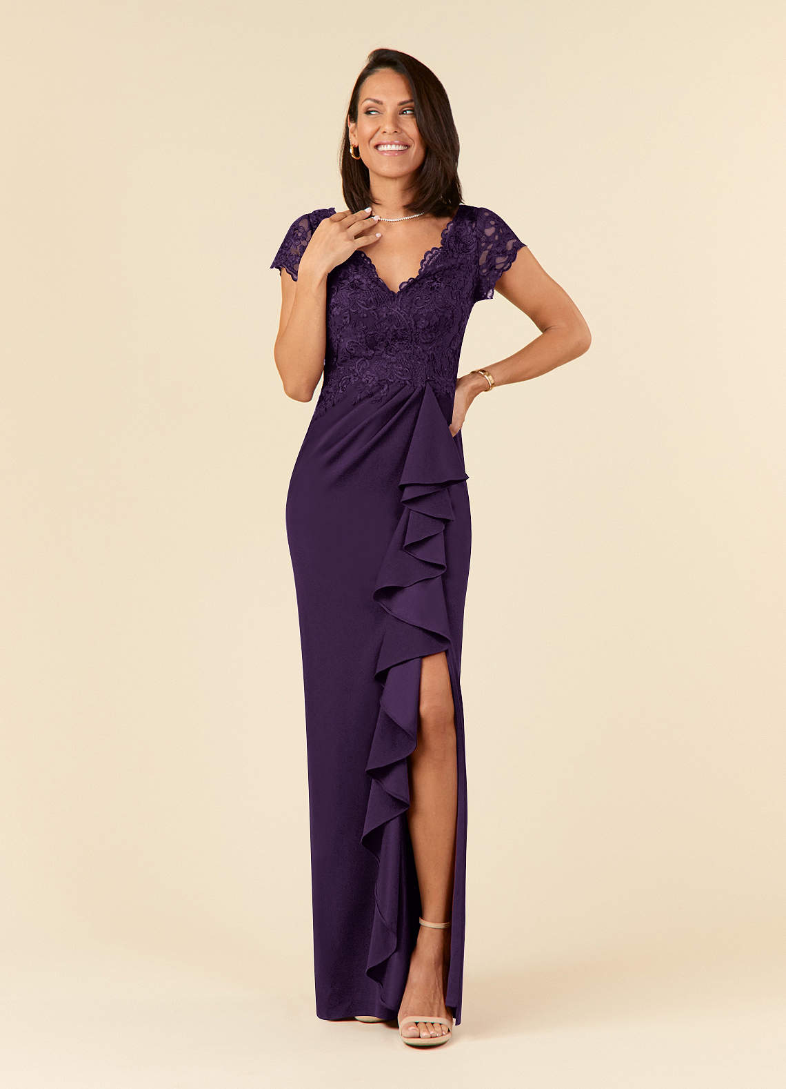Azazie Carmen Kleider für die Brautmutter Etui Spitze Kleid Pflaume image1