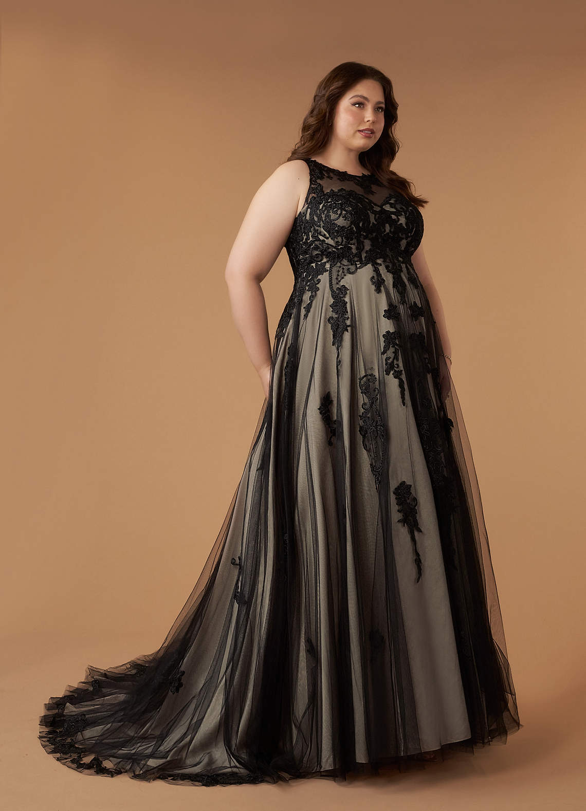 Azazie Melrose Abiti da Sposa Abito A-Line in Tulle in Pizzo con Scollo a Cuore Nero Champagne image10