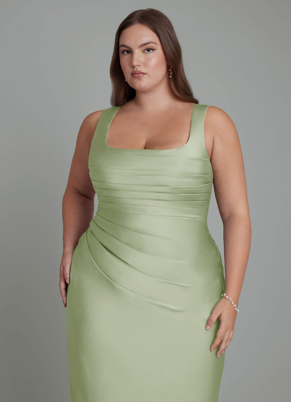 Azazie Agustina Bridesmaid Dresses Dusty Sage Mermaid Corset Stretch Satin Dress image11