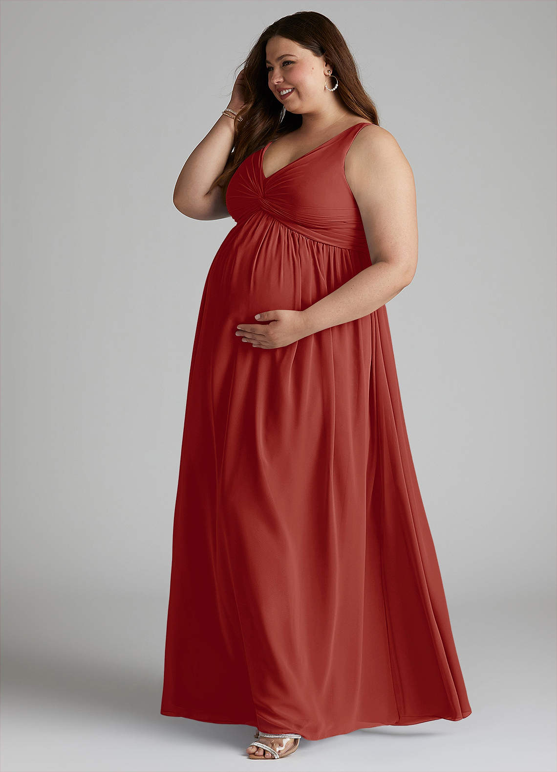 Azazie Yetta Vestidos de dama de honra para maternidade Vestido Linha A Plissado Comprimento do chão Chiffon image9