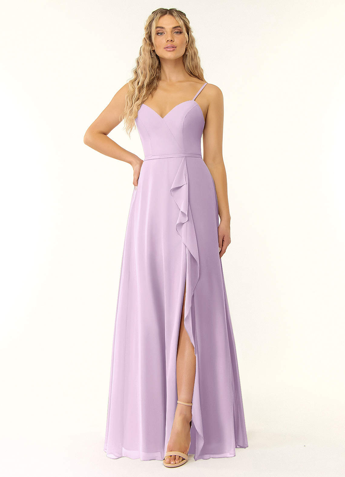 Azazie Naeem Bridesmaid Dresses Frosted Lilac A-Line V-Neck Ruffle Chiffon Dress image1