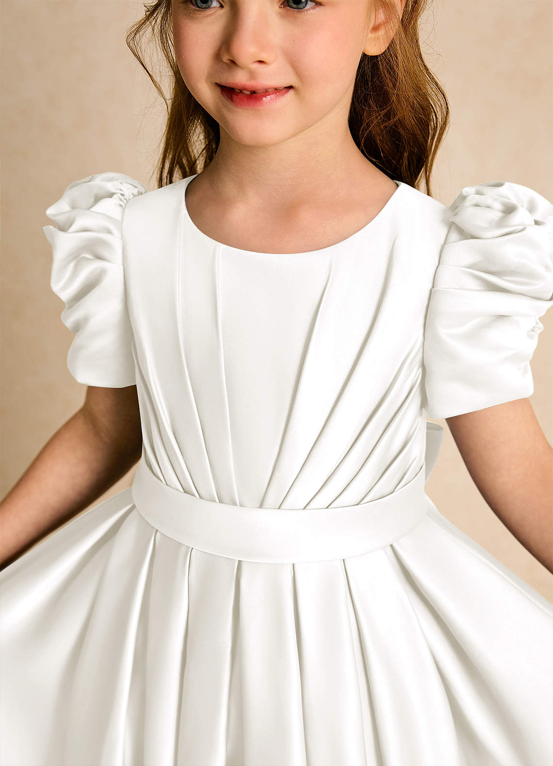 Azazie Miriam Abiti da Ragazza di Fiori Abito Principessa in Raso Opaco Plissettato Avorio image7