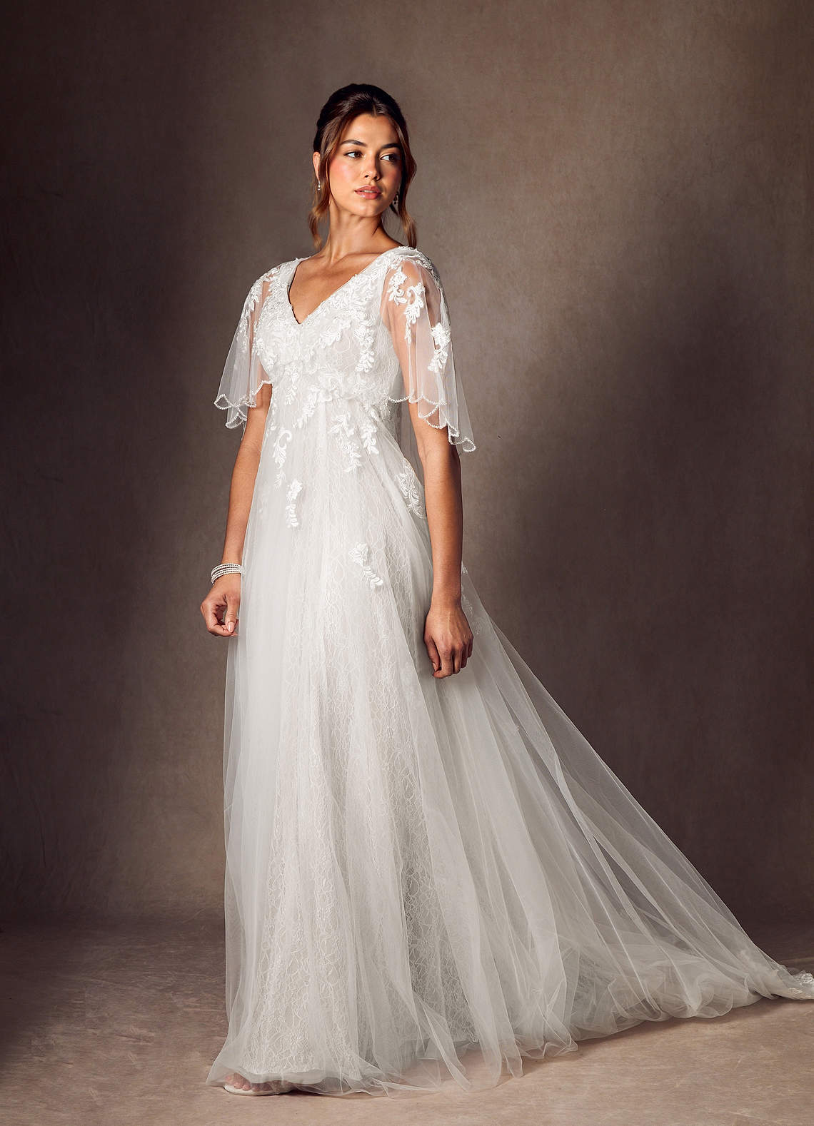 Azazie Renesmee Wedding Dresses Diamond White A-Line Sequins Tulle Dress image1