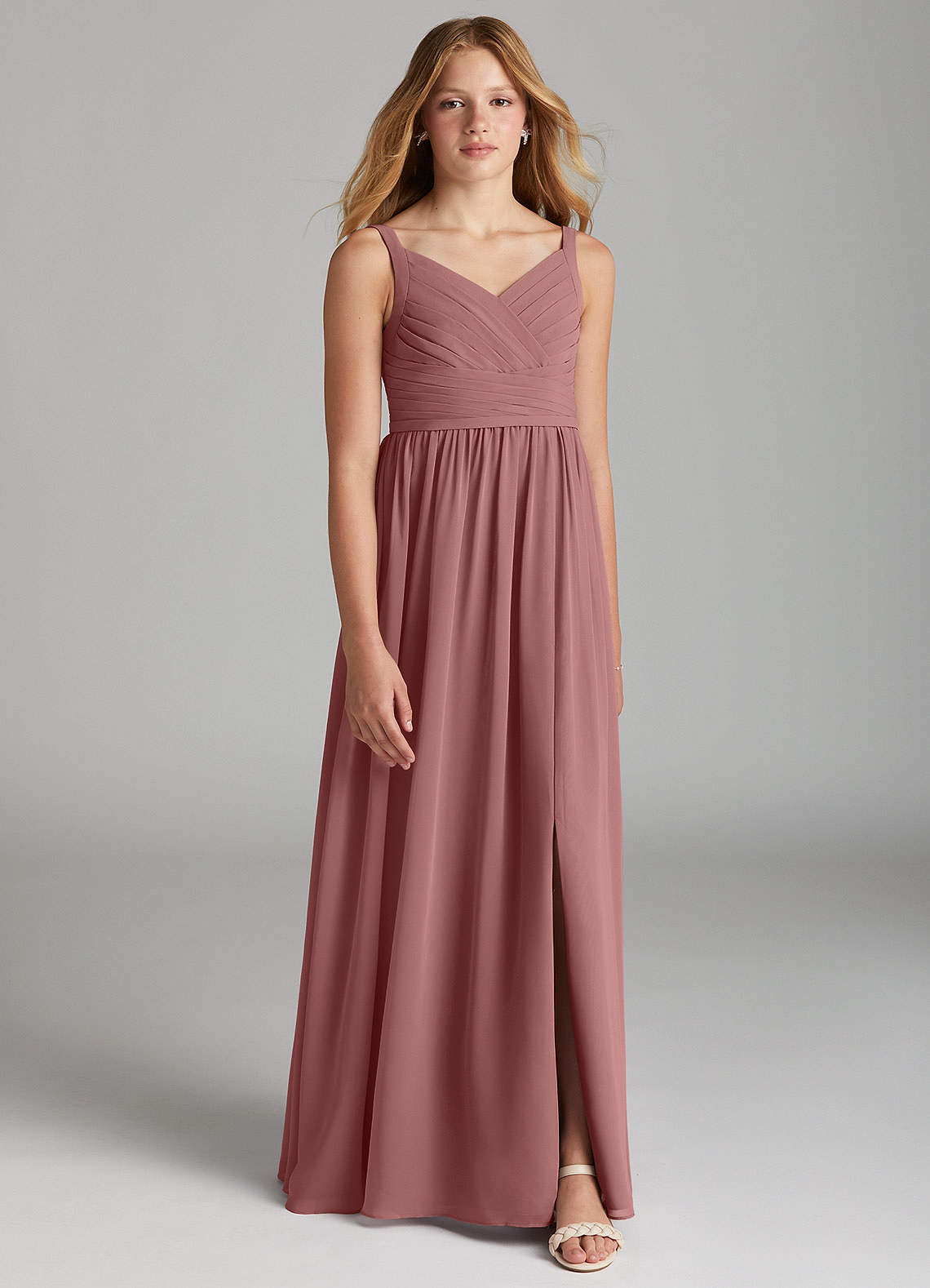 Azazie Chanel Junior Desert Rose A-Line Sweetheart Neckline Chiffon Dress image1