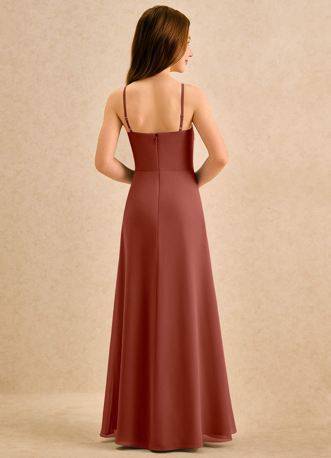 Azazie lolly Girls Formal Robe Demoiselle D'honneur Fillette Robe Trapèze en Mousseline de soie Plissée Auburn image1