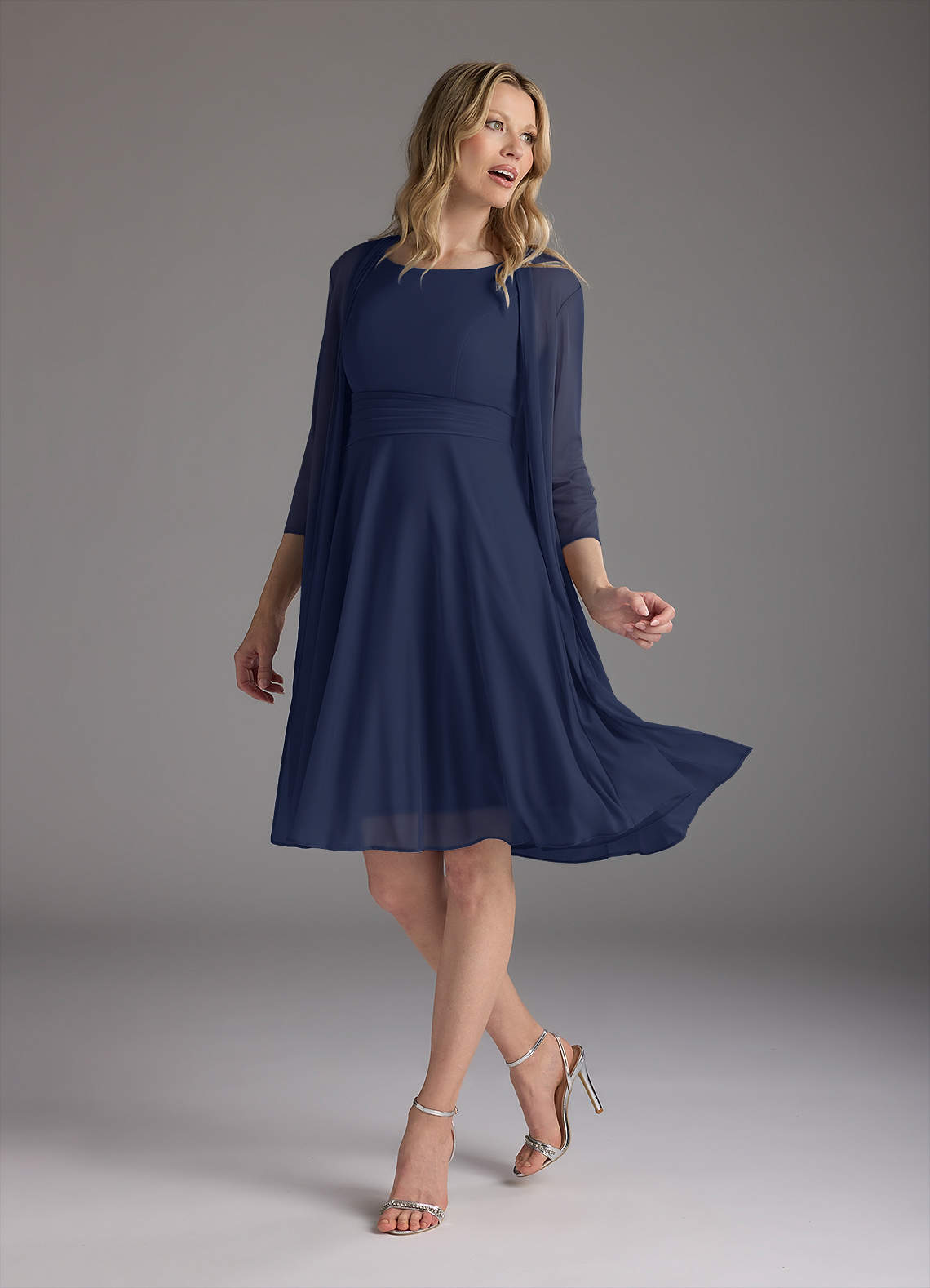 Azazie Sunny Mother of the Bride Dresses Dark Navy A-Line Pleated Mesh Dress image1