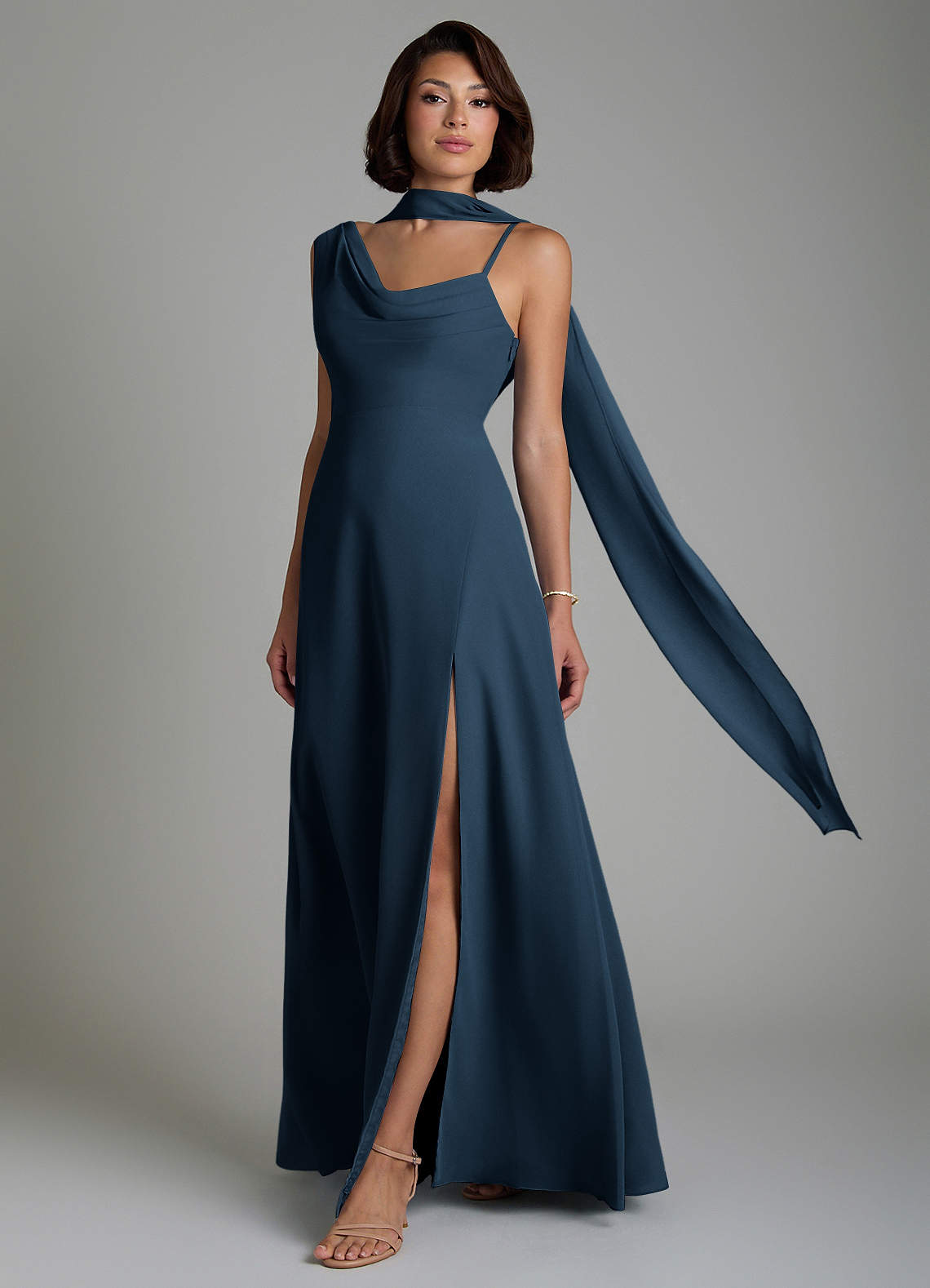 navy pleated bridesmaid dress Azazie True elegant navy blue dresses for wedding guests