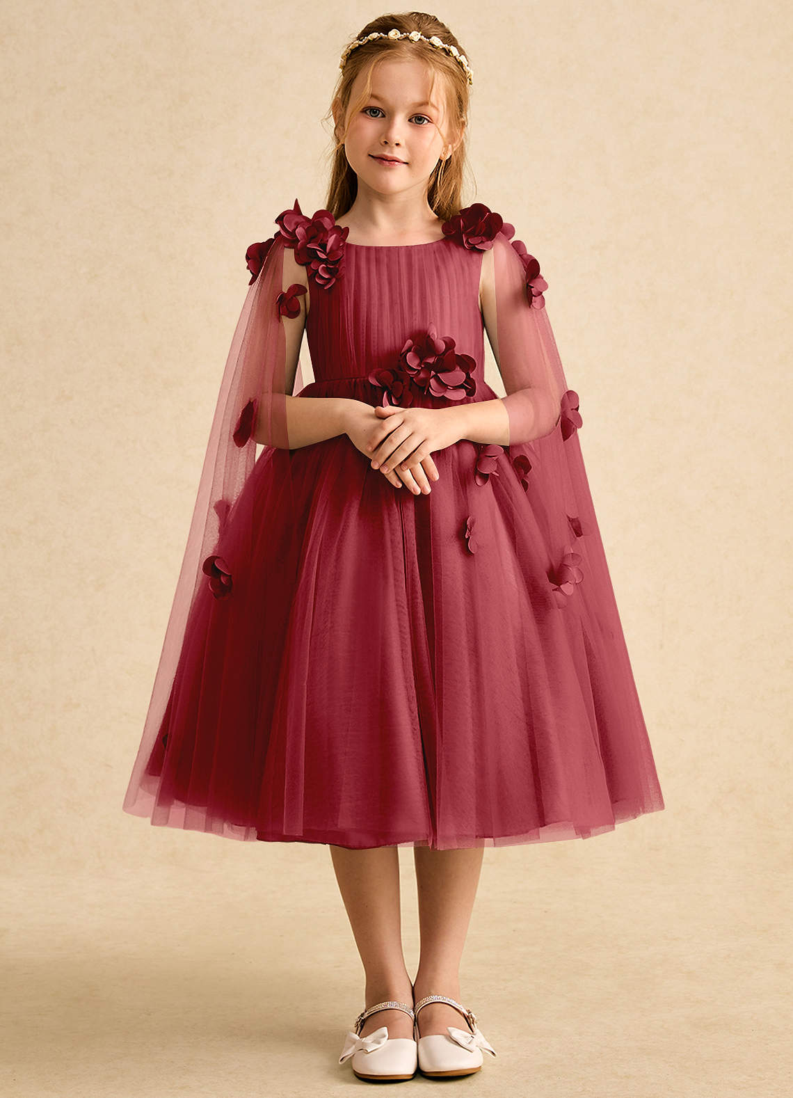 Azazie Staria Blumenmädchenkleider Ballkleid Gestreift Tüll Kleid Granatapfelrot image1