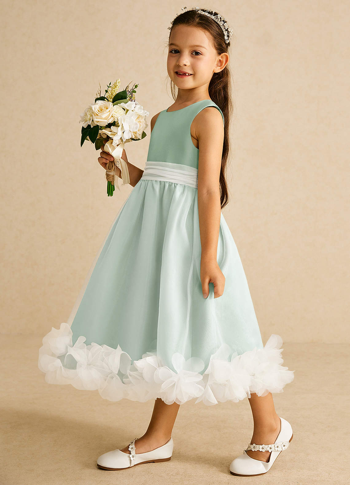 Azazie Stardust Flower Girl Dresses Agave A-Line Sleeveless Organza Dress image2