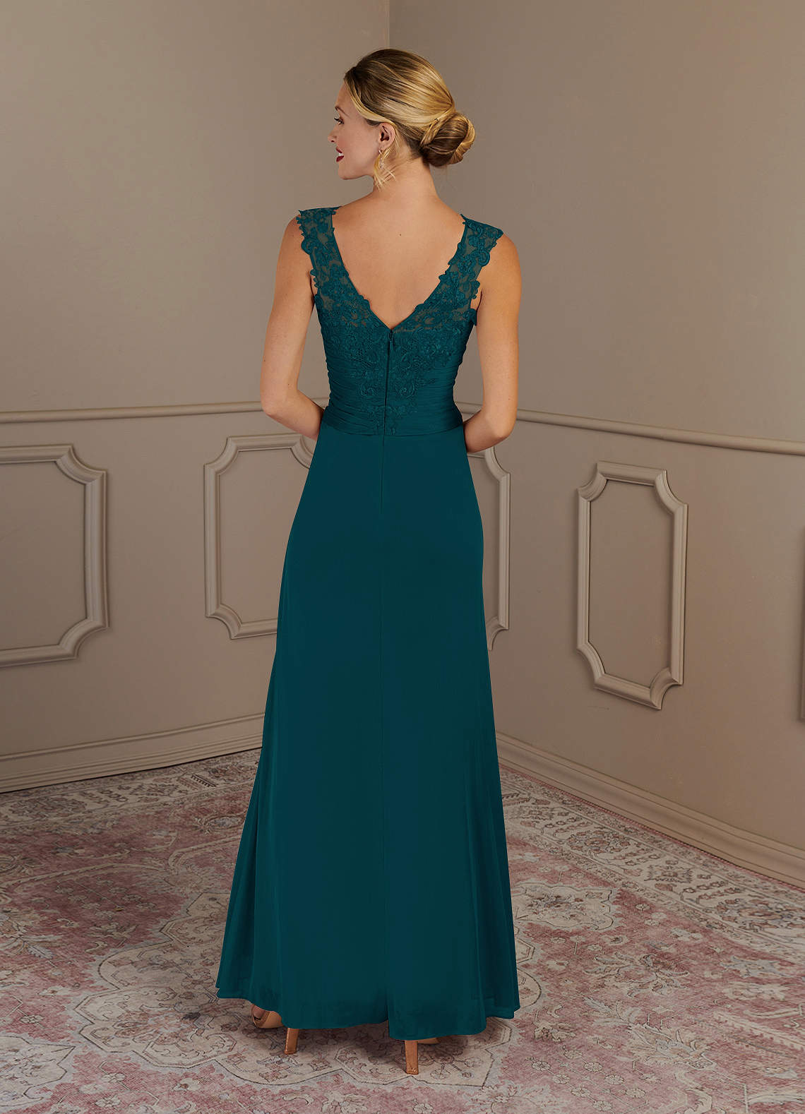 Azazie Edelin Mother of the Bride Dresses Pine A-Line Sweetheart Neckline Pleated Mesh Dress image3