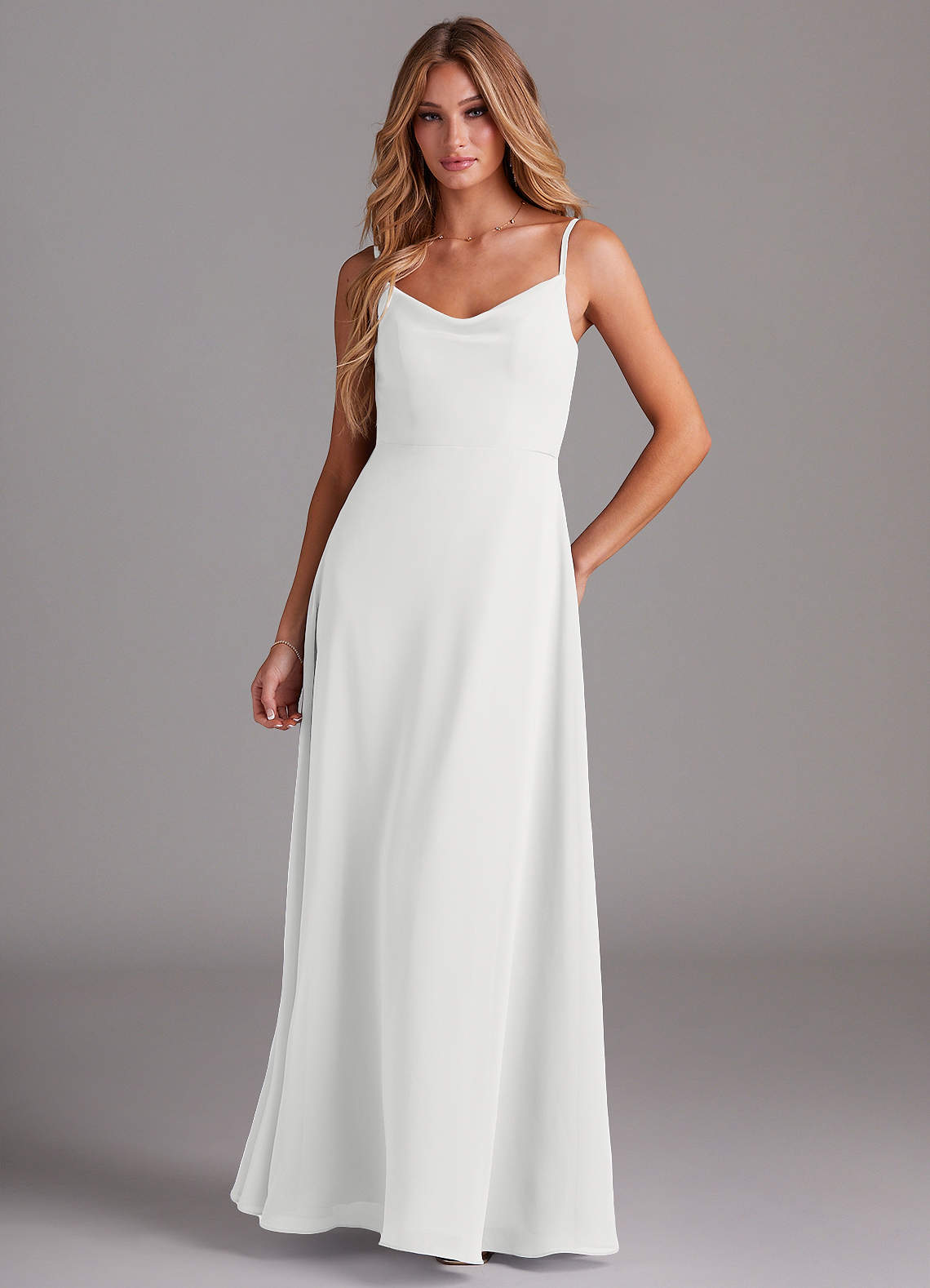 white cowl neck bridesmaid dress Ladivine 7433W Strapless Cowl Neck Wedding Dress