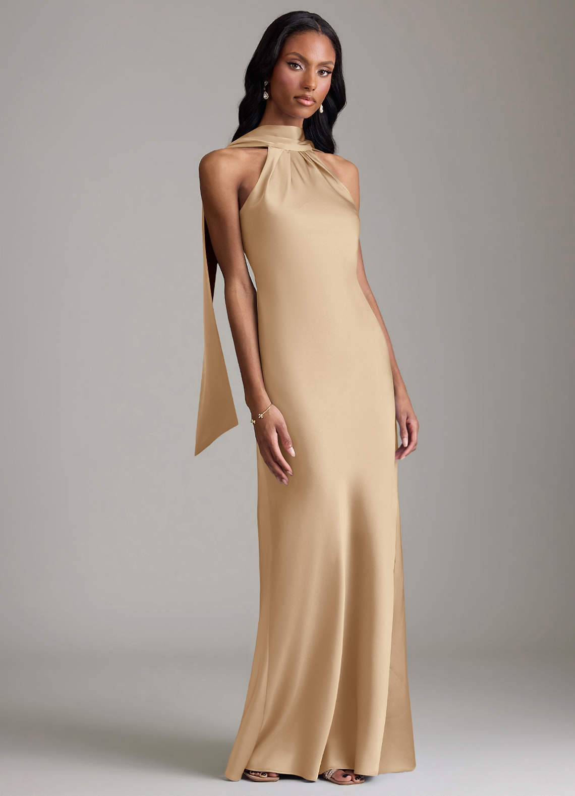 Azazie Cassiana Ready to Ship Champagne Stretch Satin Bridesmaid