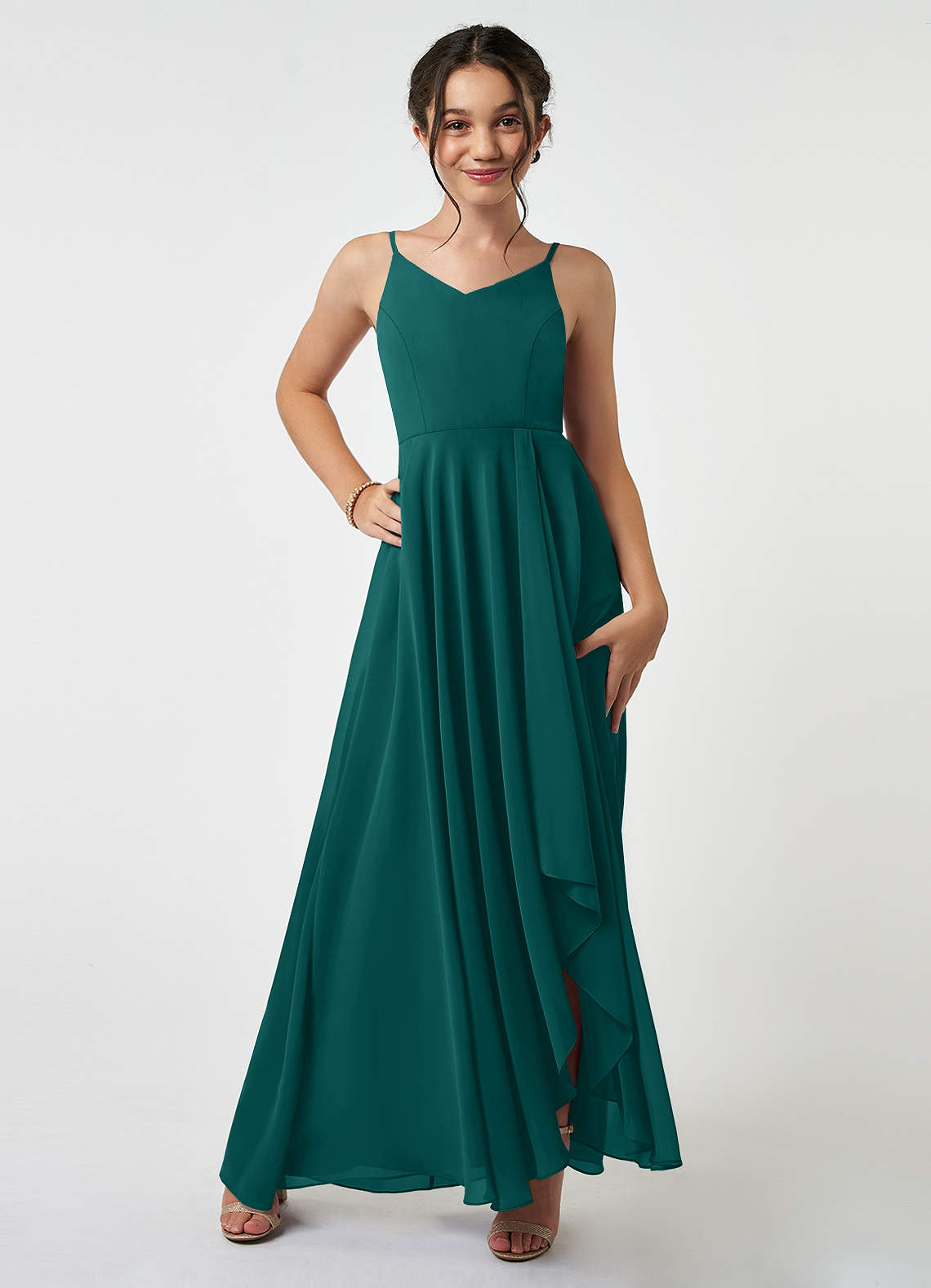 Azazie Collette Junior Peacock A-Line Ruched Chiffon Dress image1