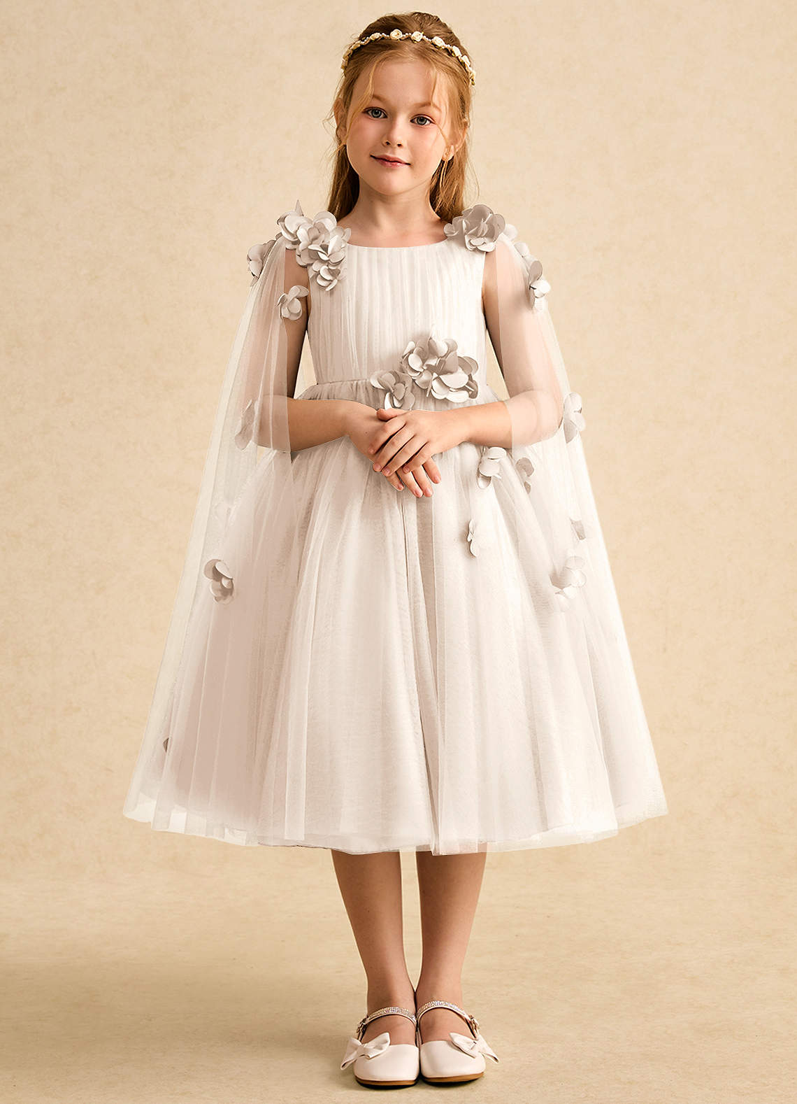 Azazie Staria vestidos de niña de las flores Vestido de Alabastro Blanco de Tul de Princesa con Volante image1