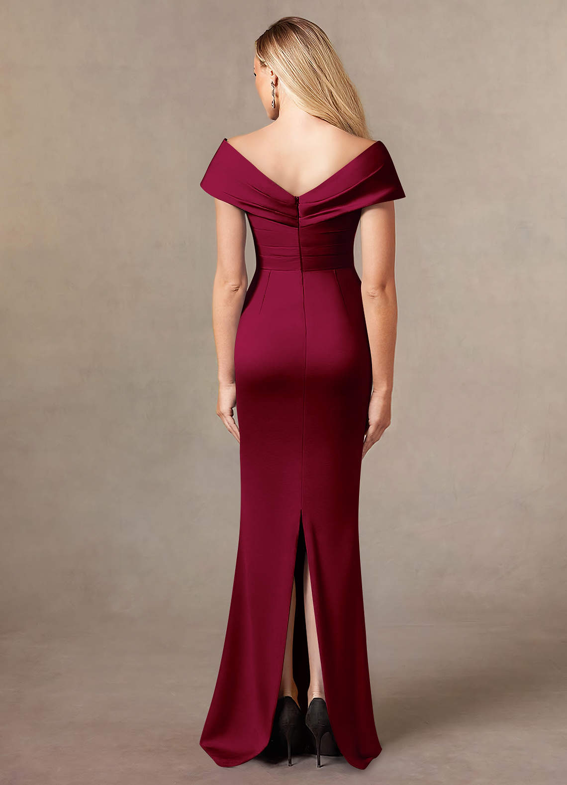 Azazie Ludlow Kleider für die Brautmutter Meerjungfrau-Linie Plissee Stretch-Satin Kleid Burgunderrot image3