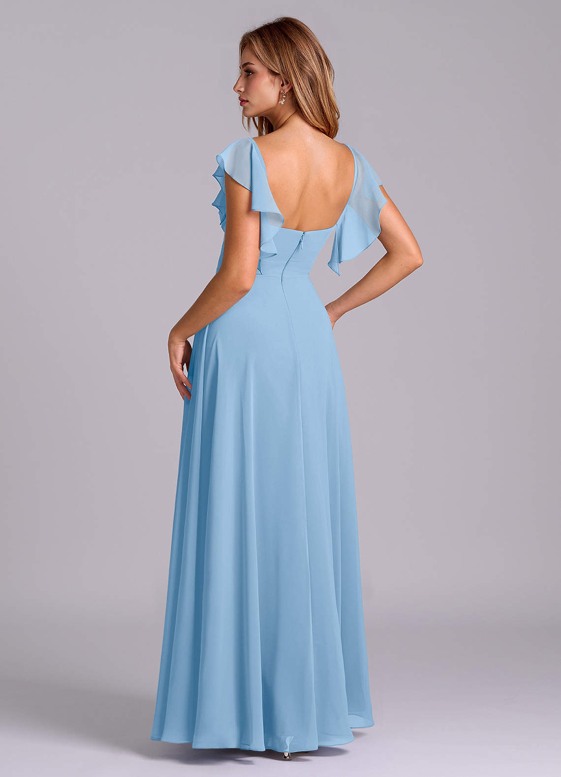 Azazie Leilani Bridesmaid Dresses Powder Blue A-Line Pleated Chiffon Dress image4