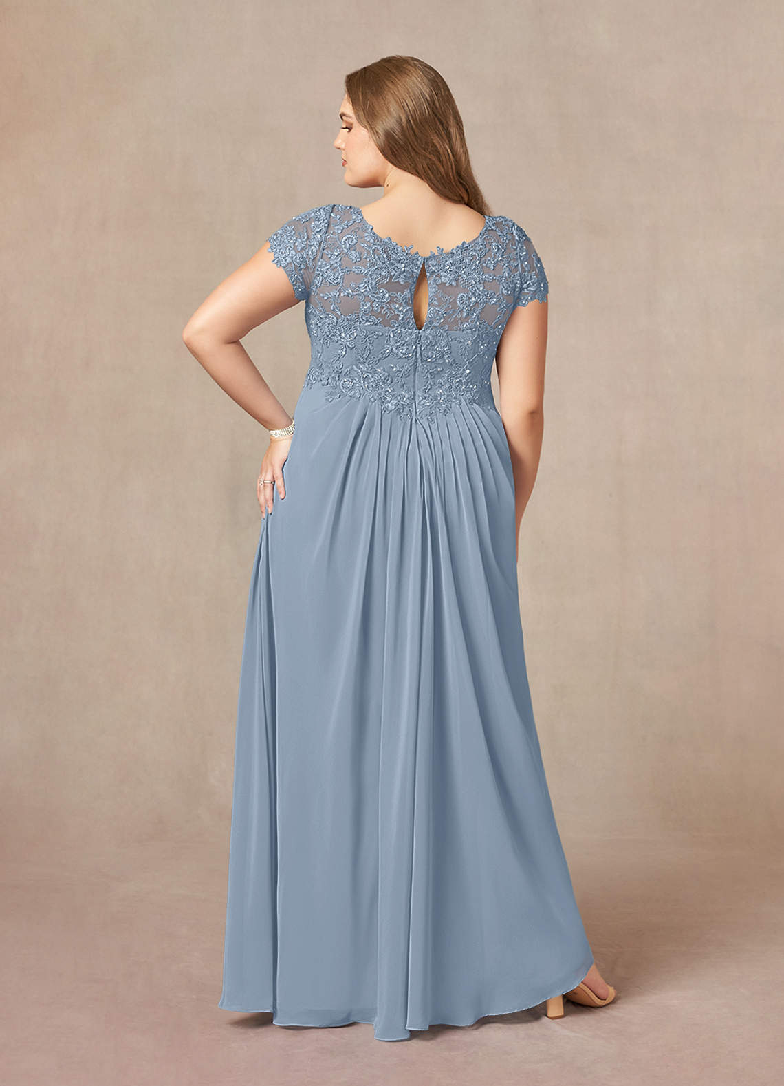 A-line Chiffon Dress With Jacket Dusty Blue