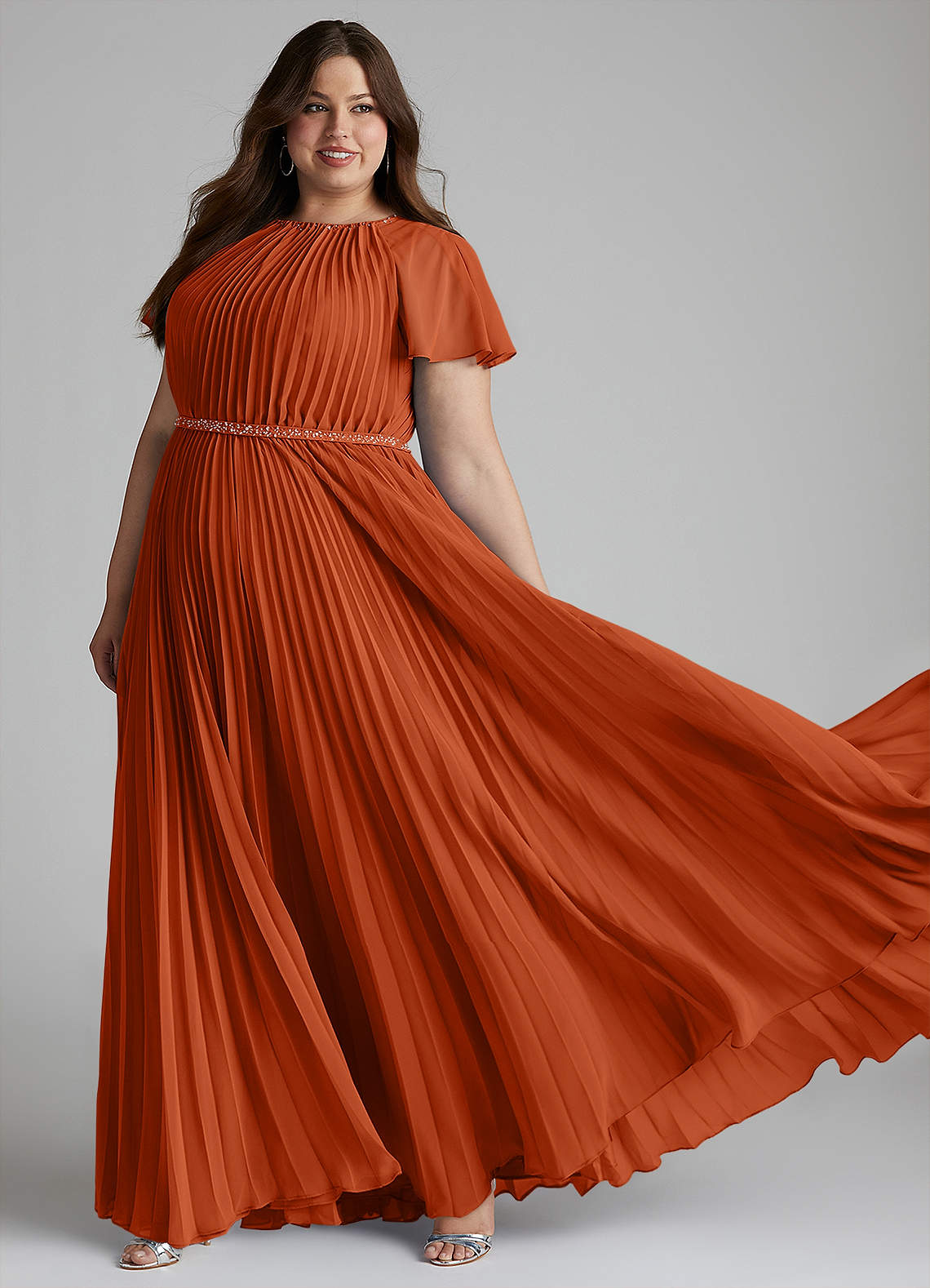 Azazie Kara Modest Bridesmaid Dresses A-Line Pleated Chiffon Floor-Length Dress image1