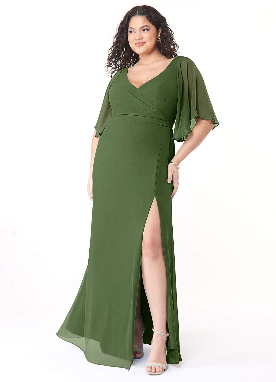 Azazie Cierra Bridesmaid Dresses Olive A-Line V-Neck Chiffon Dress image1