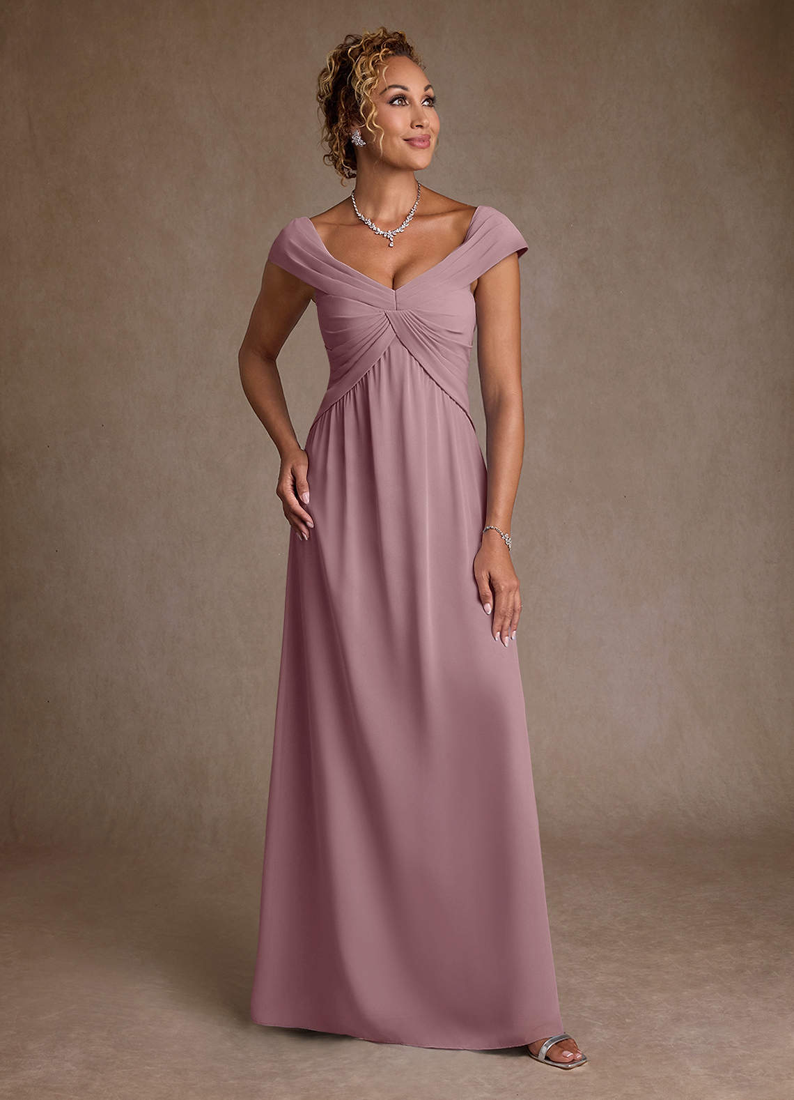 Azazie Myrtle Abiti per la Madre della Sposa Abito A-Line in Chiffon Plissettato Rosa Polverosa image1