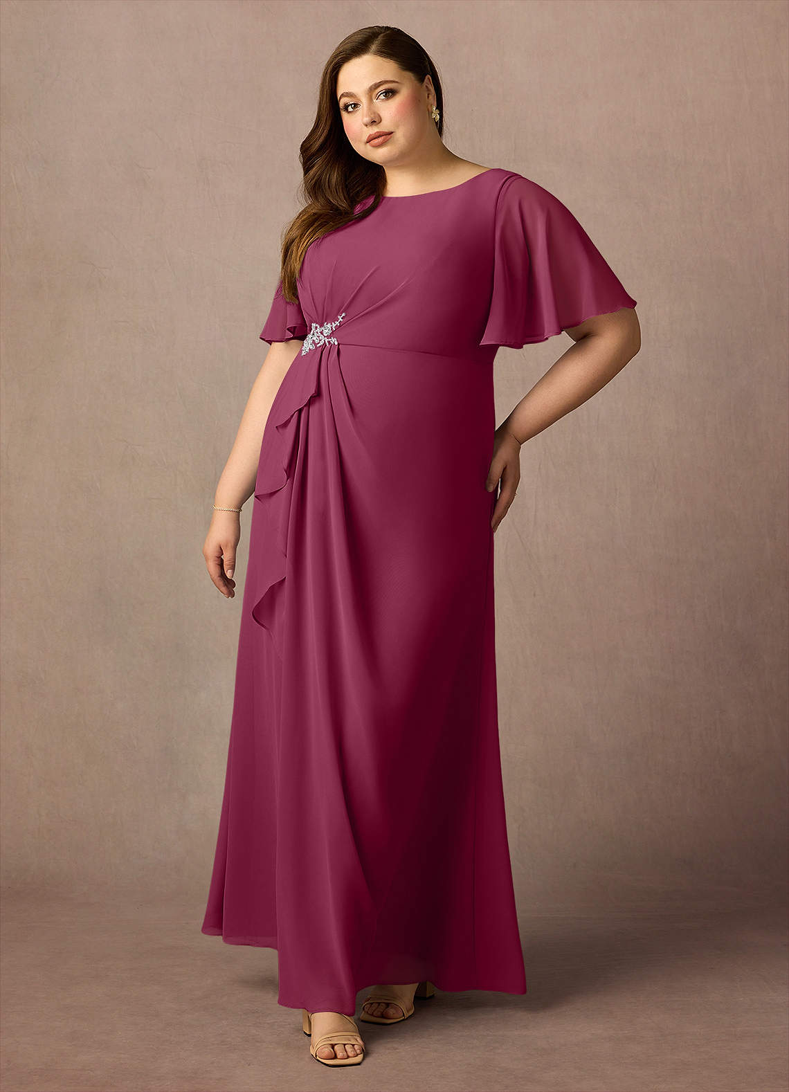 Azazie Rain Abiti per la Madre della Sposa Abito Tubino in Chiffon Perline Gelso image3