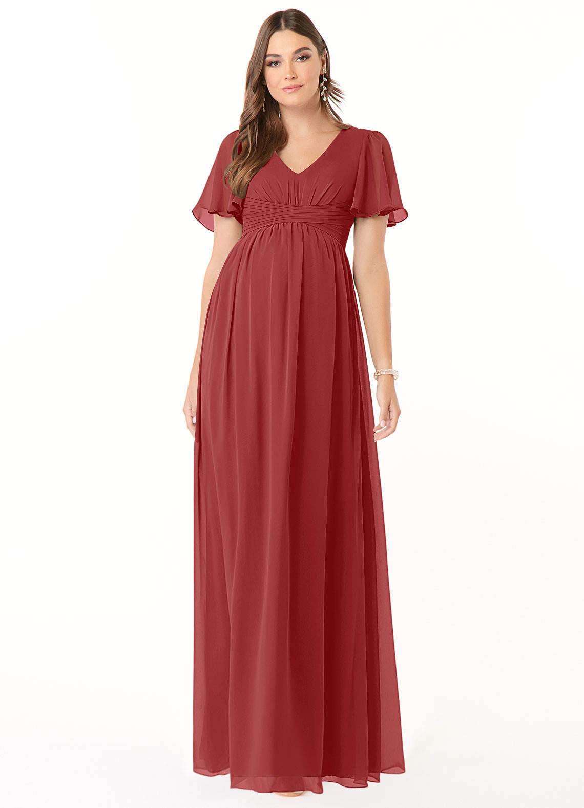 Azazie Verna Brautjungfernkleider für Schwangere A-Linie V-Hals Gerüscht Chiffon Bodenlänge Kleid image1