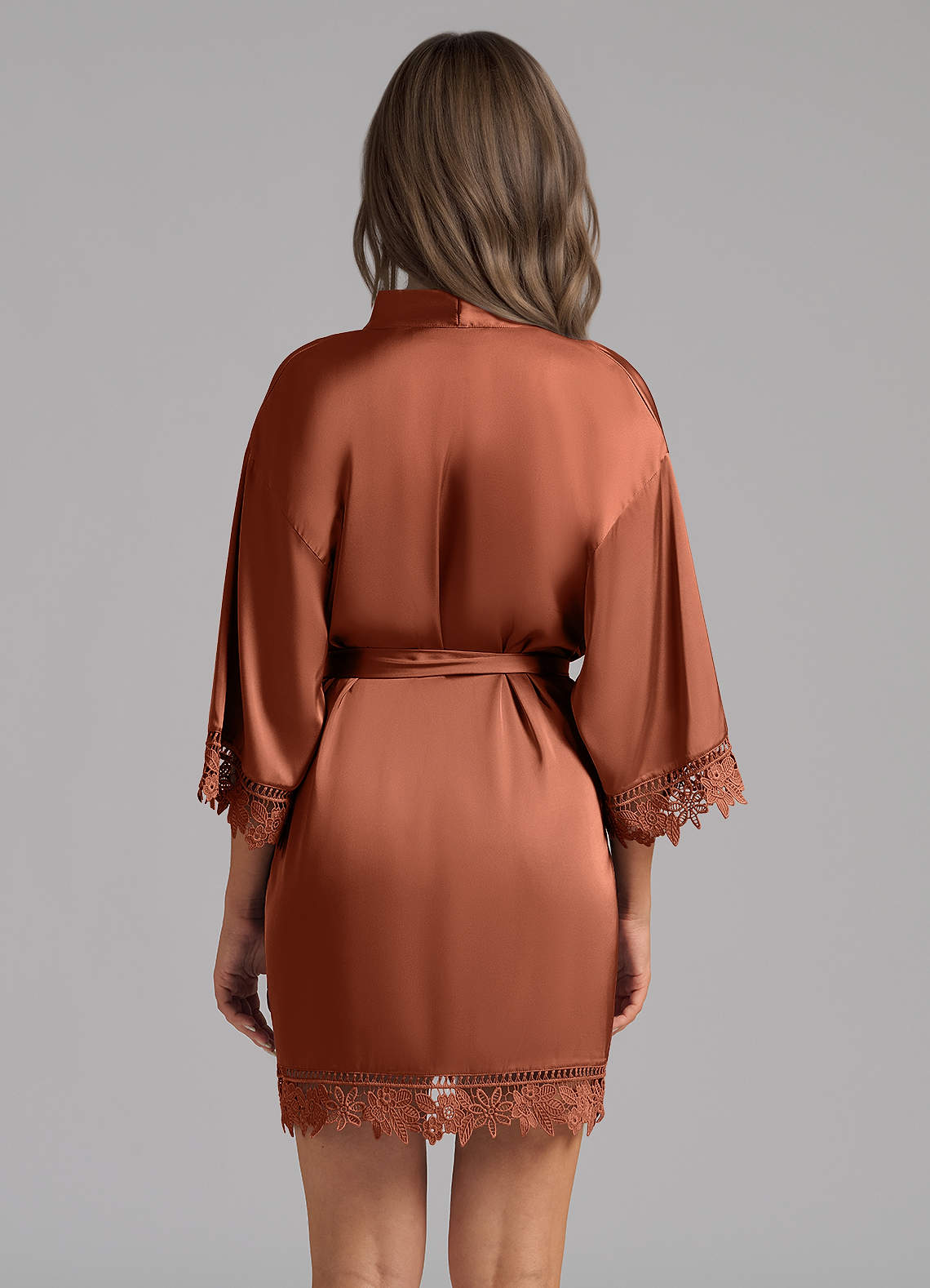 front Matching Color Satin Lace Robe