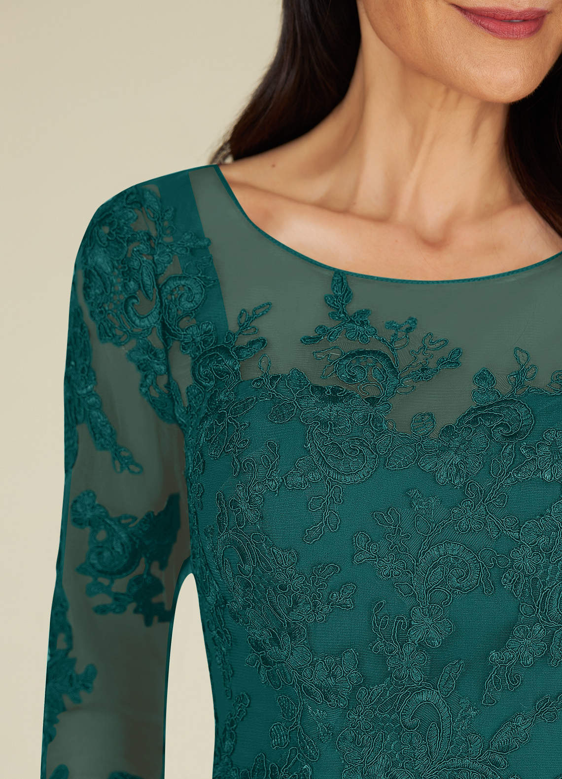 A-Line Lace Applique Chiffon Tea-Length Dress Dusk main image 1