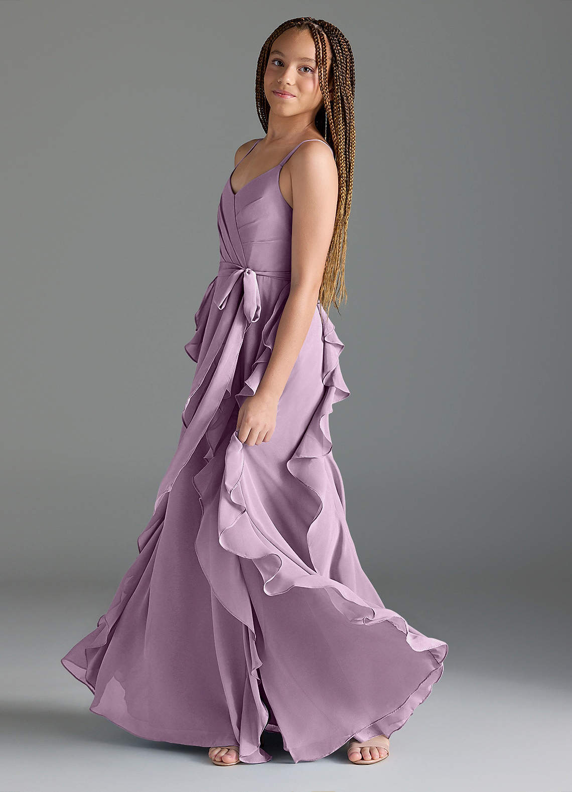 Azazie Peyton Junior Vestido Glicínia de Chiffon de Linha A com Plissado image3