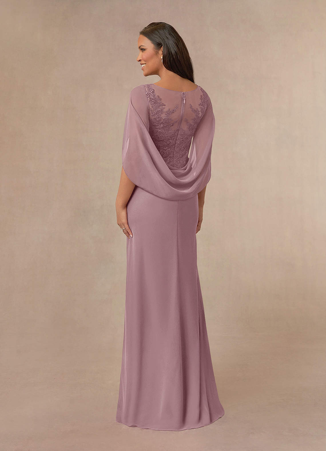 Azazie Hera Mother of the Bride Dresses Dusty Rose A-Line Lace Capelet Chiffon Dress image2