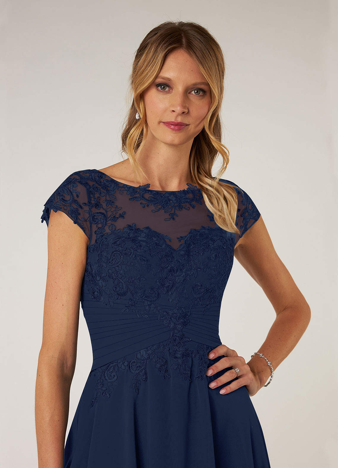 Azazie Shonda Mother of the Bride Dresses Dark Navy Lace Chiffon Dress image5
