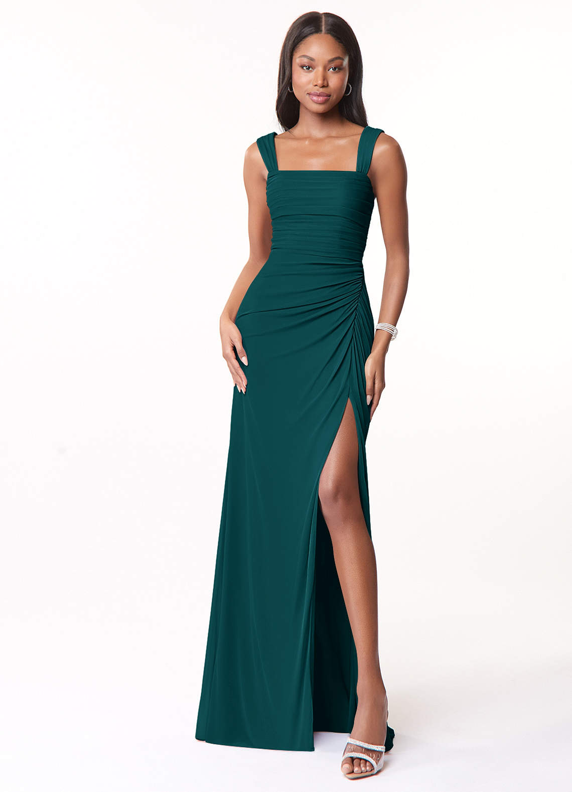 deep jade bridesmaid dresses Formal dress Length:Floor 39 inches ED-041 Blue Boho Maxi Dress and front slitdesigned for