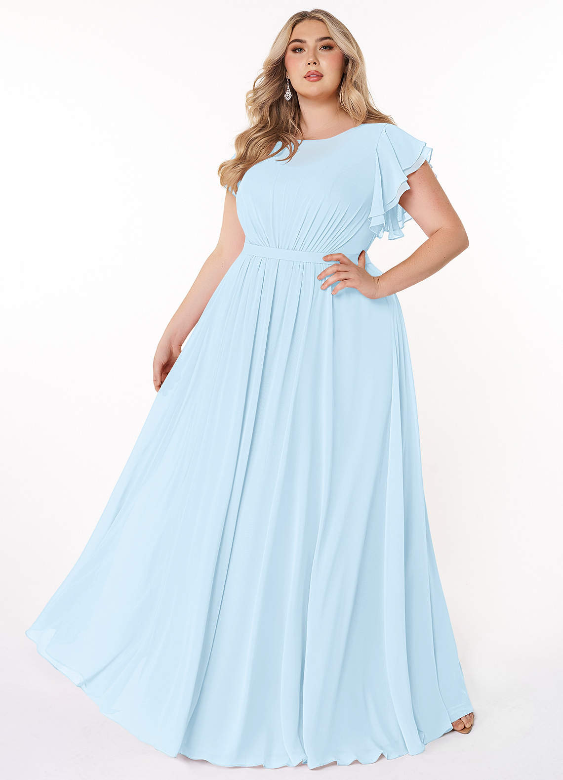 Azazie Daphne Sky Blue Modest Bridesmaid Dresses | Azazie