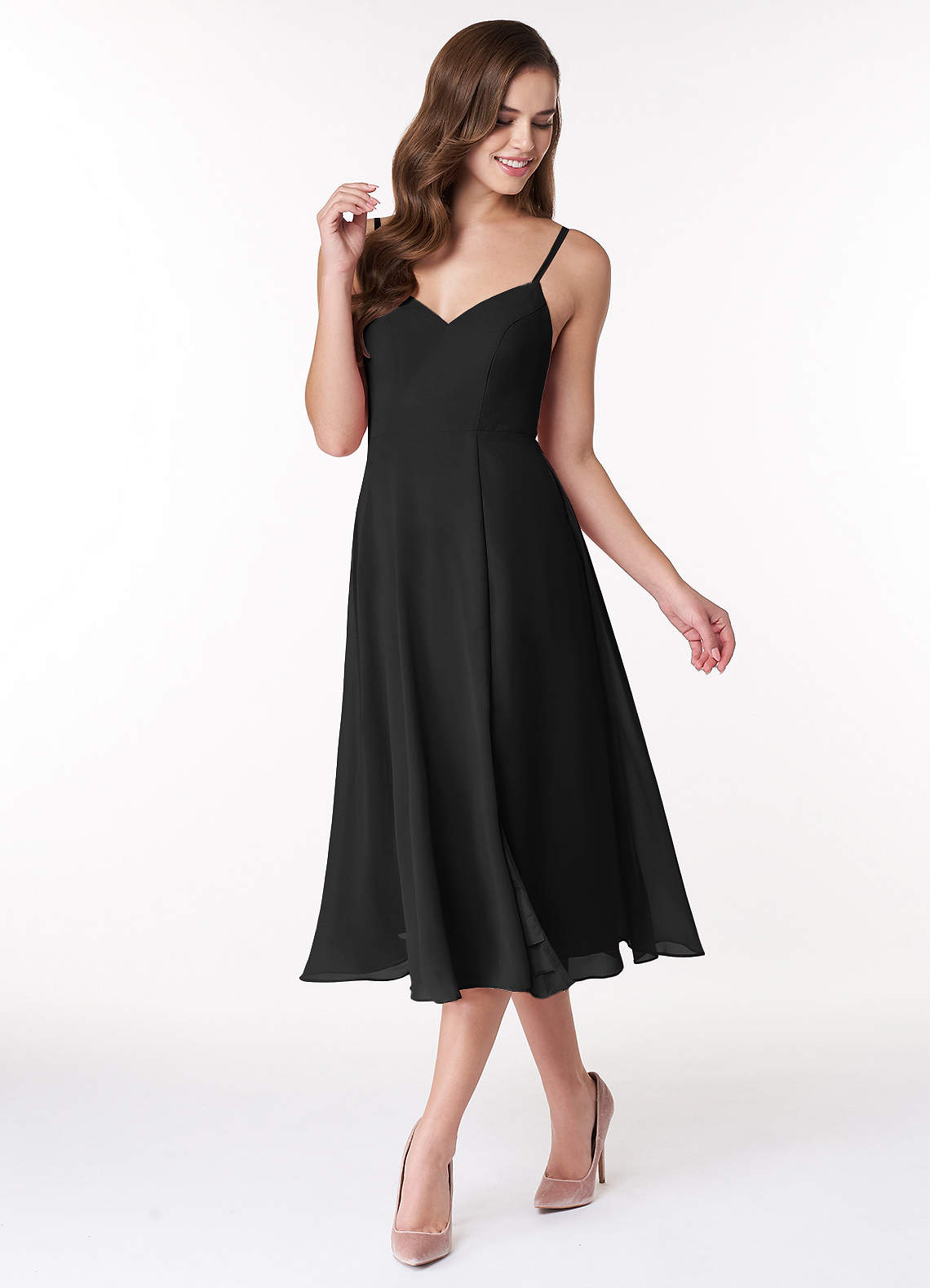 knee length dresses for ladies Black Chiffon Blouson Midi Dress With Flutter Sleeves main image 0