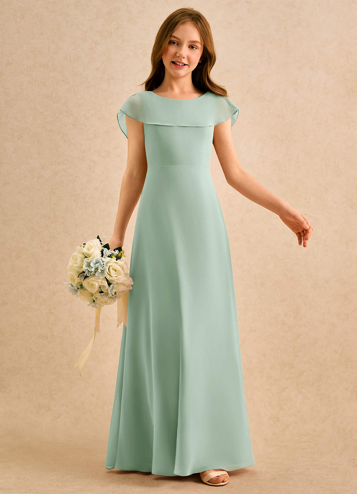 Azazie Kittie Girls Formal Flower Girl Klänningar Klä A-Line i Chiffong image5
