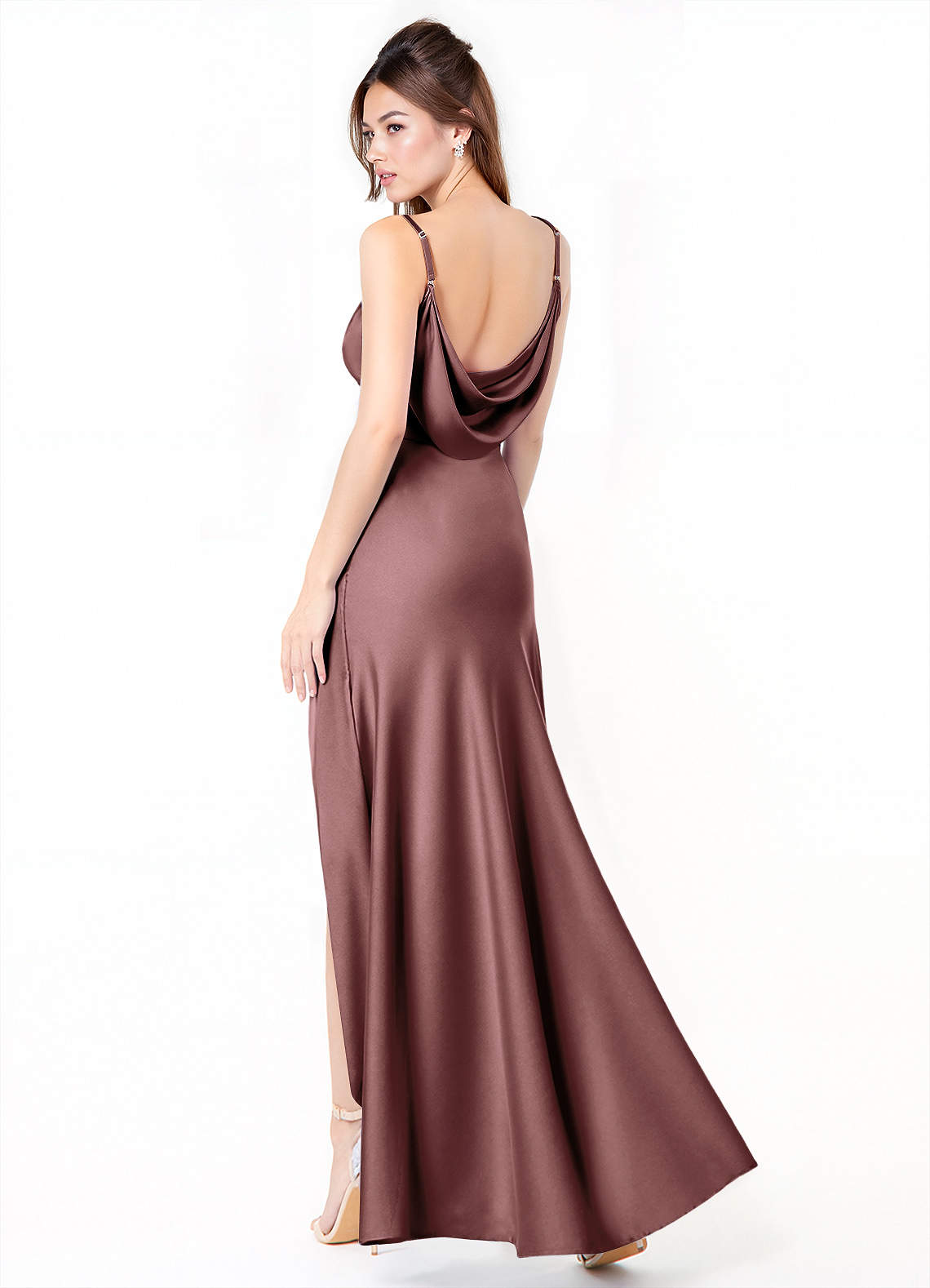Azazie Alaija Bridesmaid Dresses Vintage Mauve Mermaid Side Slit Stretch Satin Dress image1