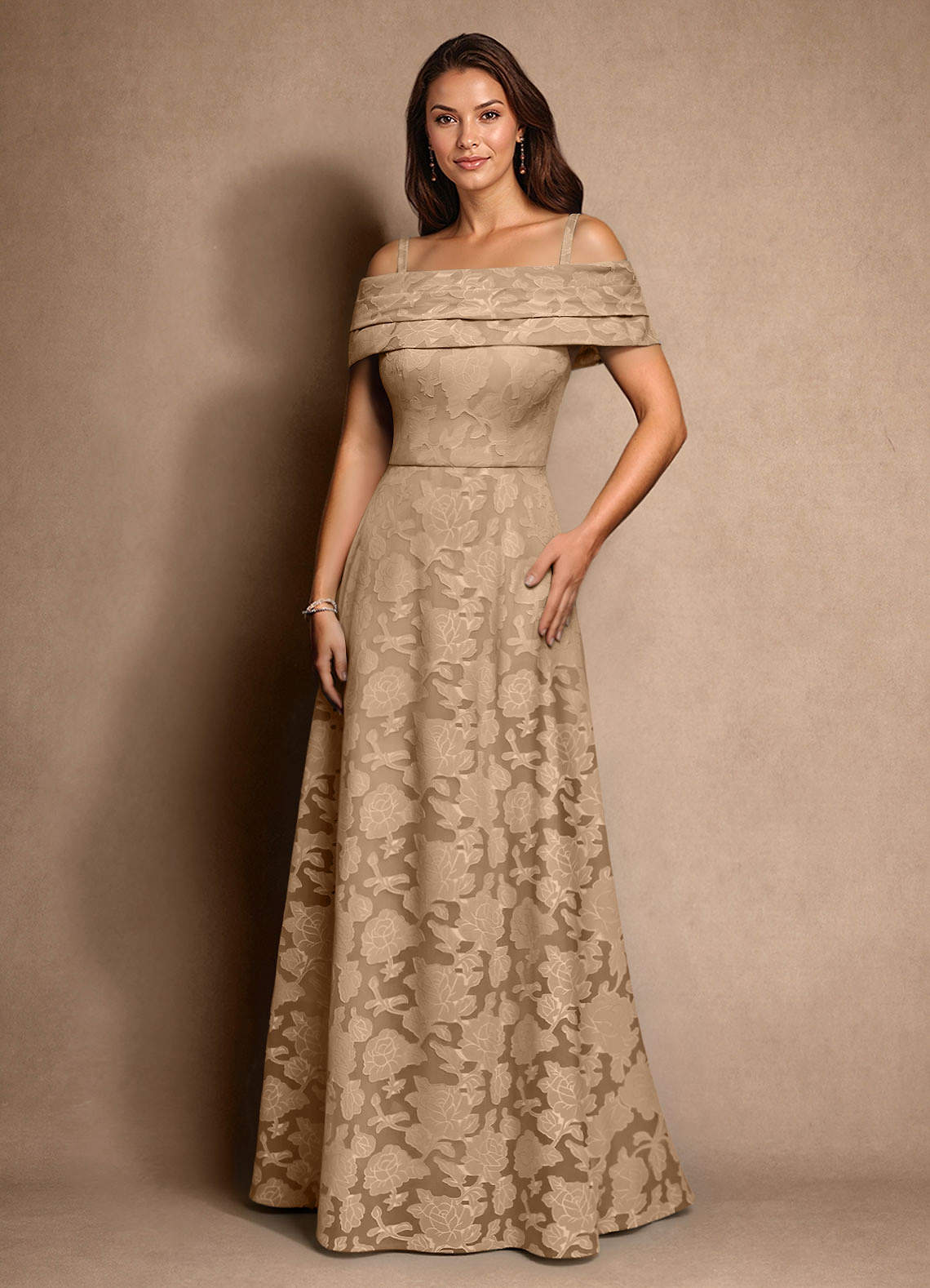 Azazie New Britain Mother of the Bride Dresses Champagne A-Line Pleated Floral Burnout Dress image3