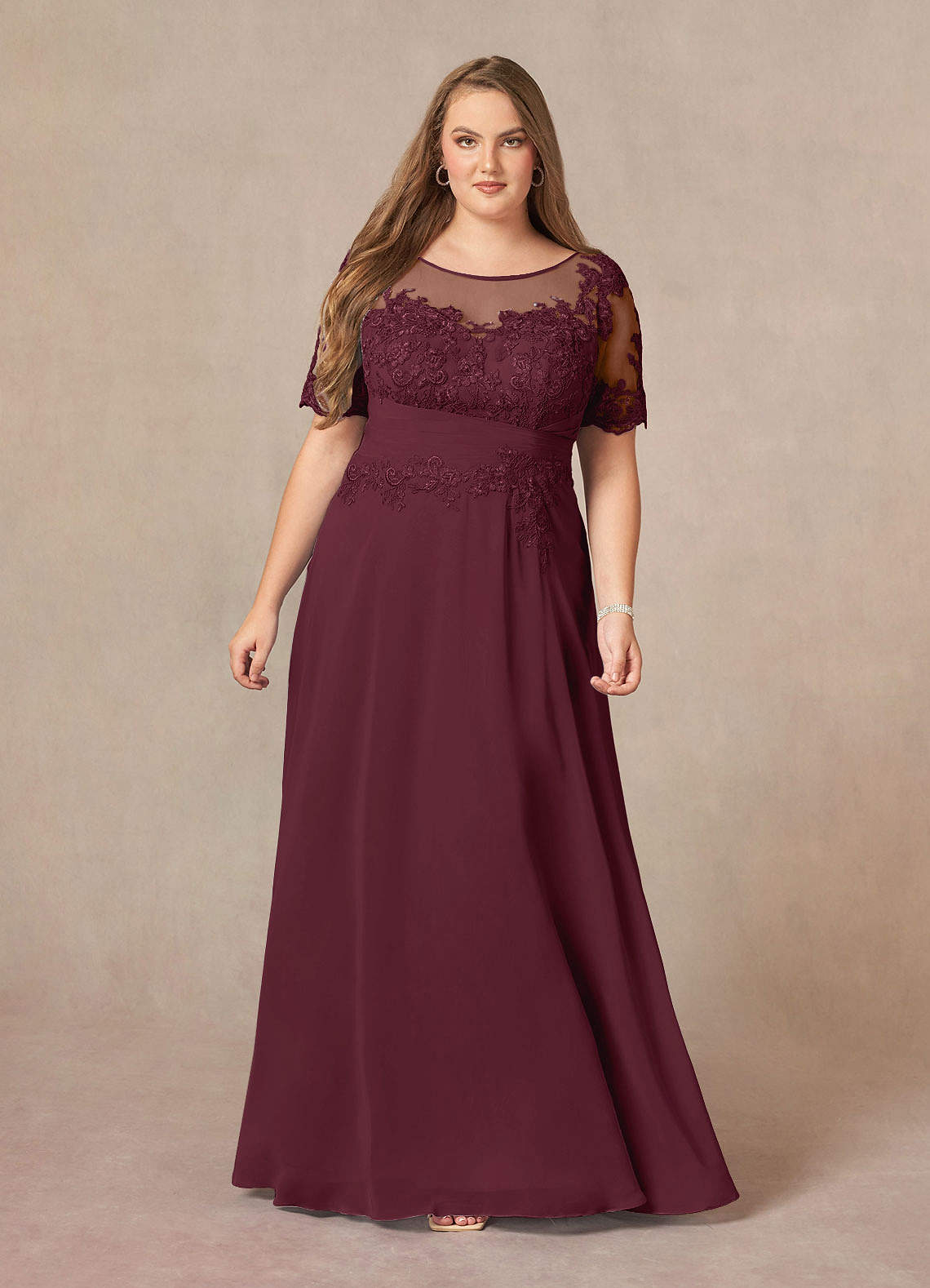 Azazie Raissa Mother of the Bride Dresses Cabernet A-Line Lace Chiffon Dress image11