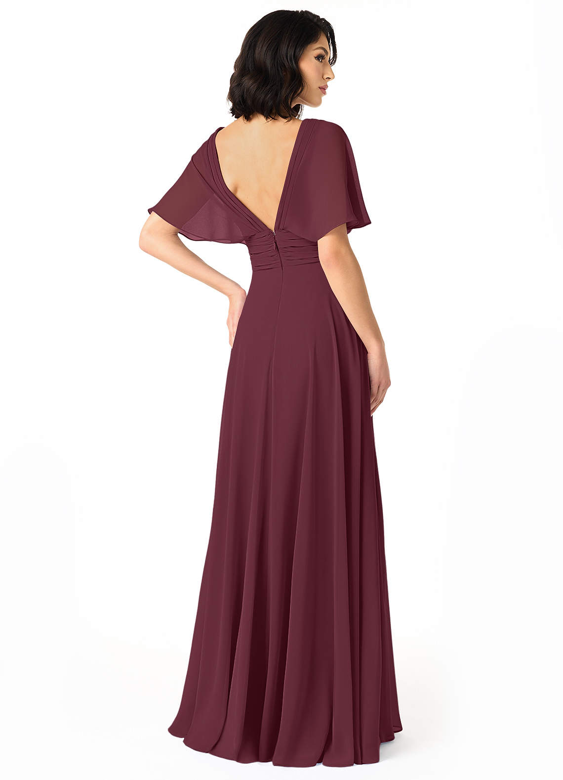 Azazie Pamela Bridesmaid Dresses Cabernet A-Line V-Neck Pleated Chiffon Dress image1