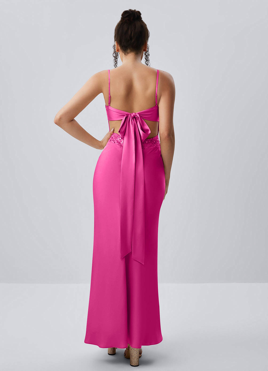 hot pink dress summer Paloma Satin Beading Back Bow Maxi What you get
