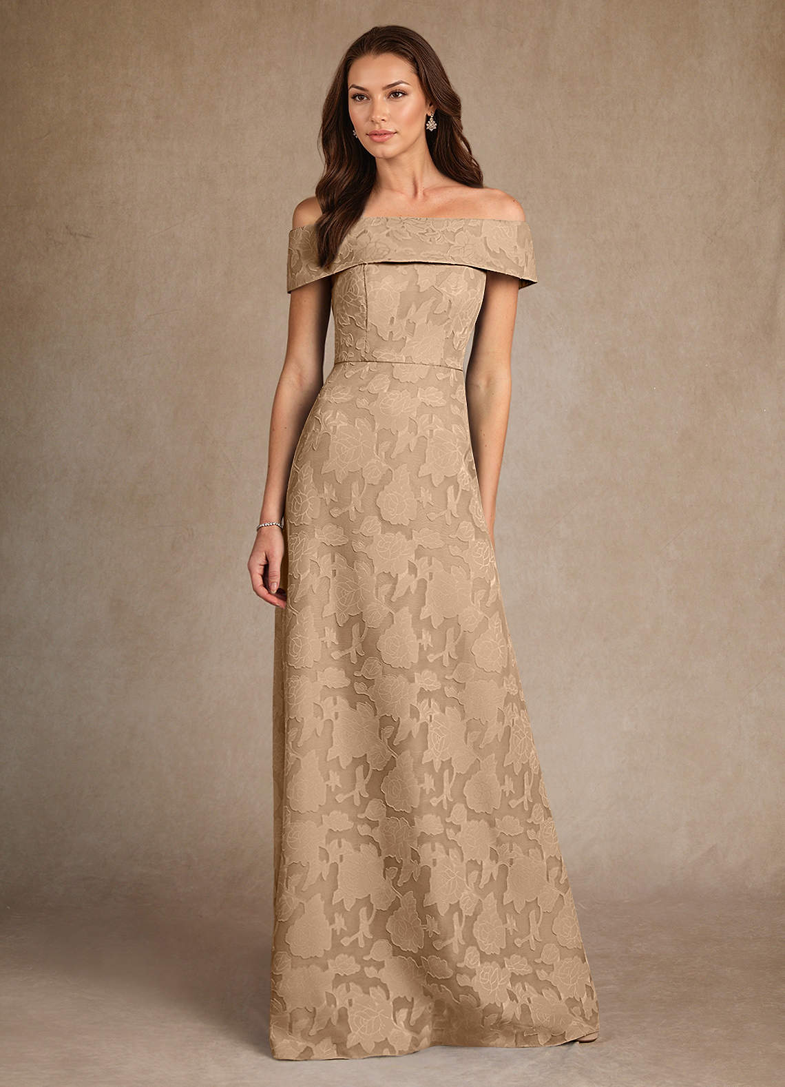 Azazie Medford Mother of the Bride Dresses Champagne A-Line Off the Shoulder Floral Burnout Dress image3