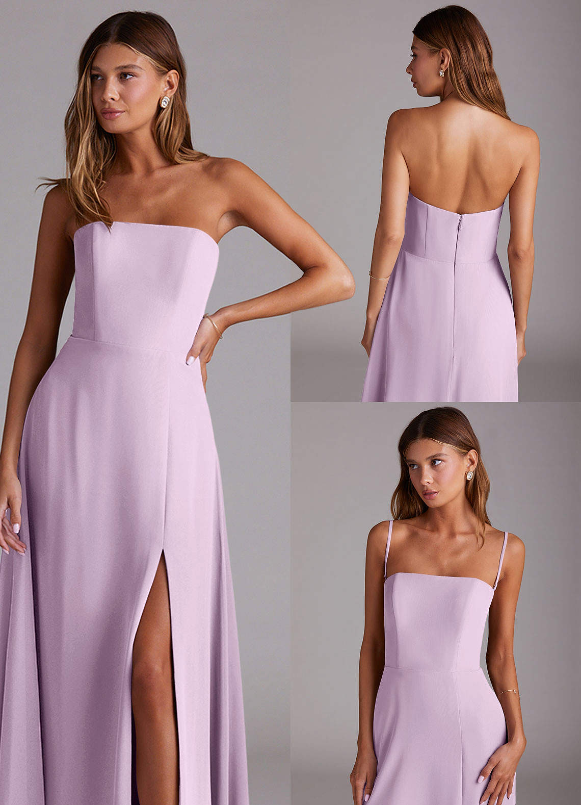 Azazie Wren Robes de demoiselle d'honneur Robe Trapèze Convertible en Mousseline de soie Fente Latérale Frostiges Flieder image8