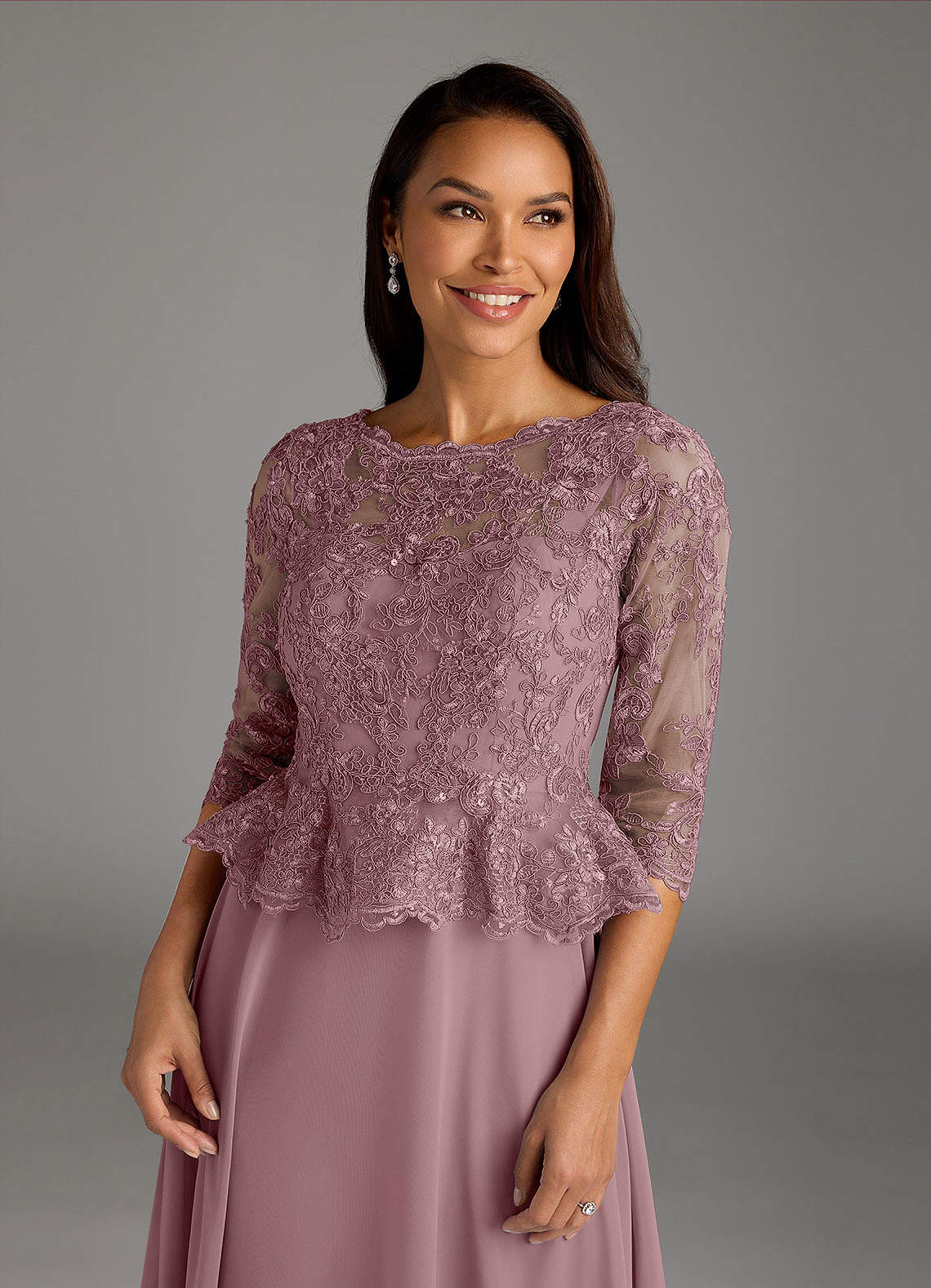 Azazie Averie Mother of the Bride Dresses Dusty Rose A-Line Boatneck Sequins Chiffon Dress image1