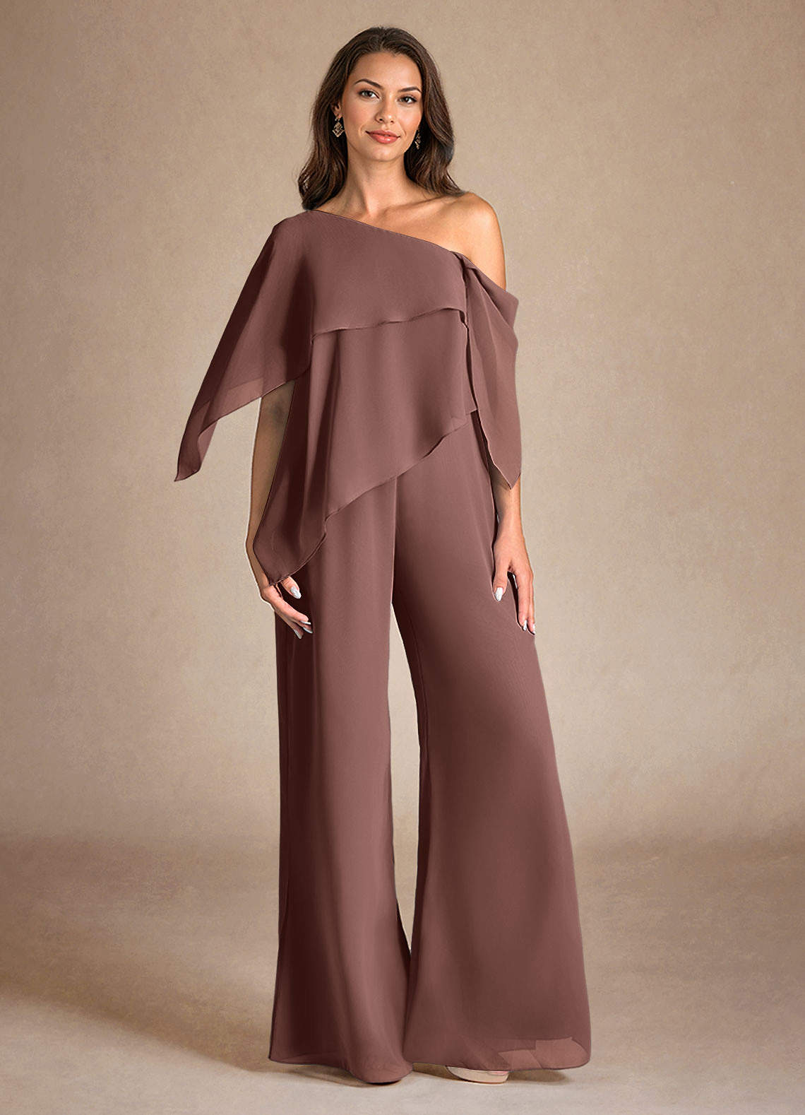 Azazie Halima Klänningar till brudens mor Klänning Jumpsuit/byxdräkt i Chiffong Sidoslits Espresso image1